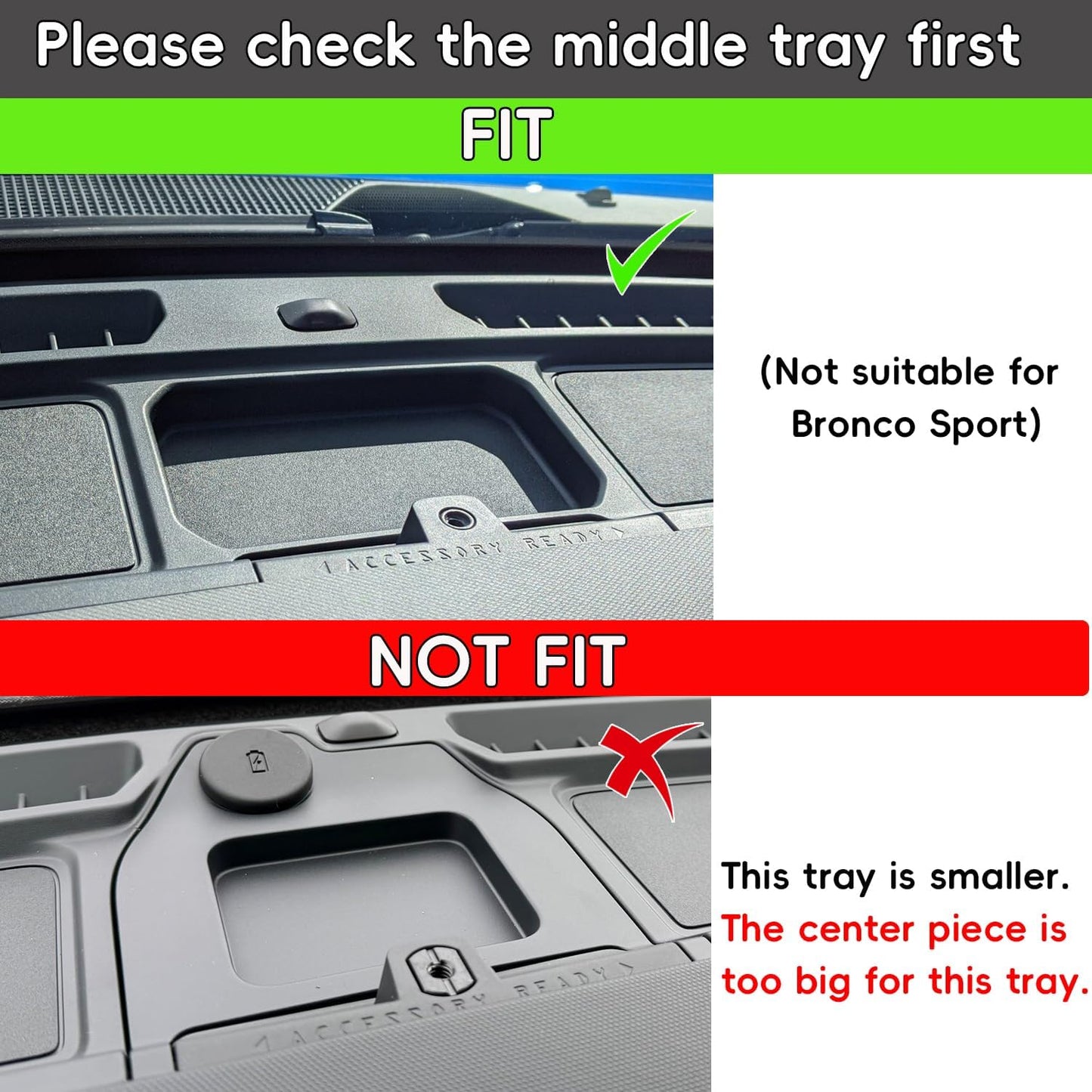 Auovo Dash Cover Tray Compatible with Ford Bronco Accessories 2021 2022 2023 2024 2025 Anti-Slip Silicone Dashboard Compartments Mat fit Bronco 2/4-Door Interior Dash Pad Liners 3-pc Set (Black Trim)