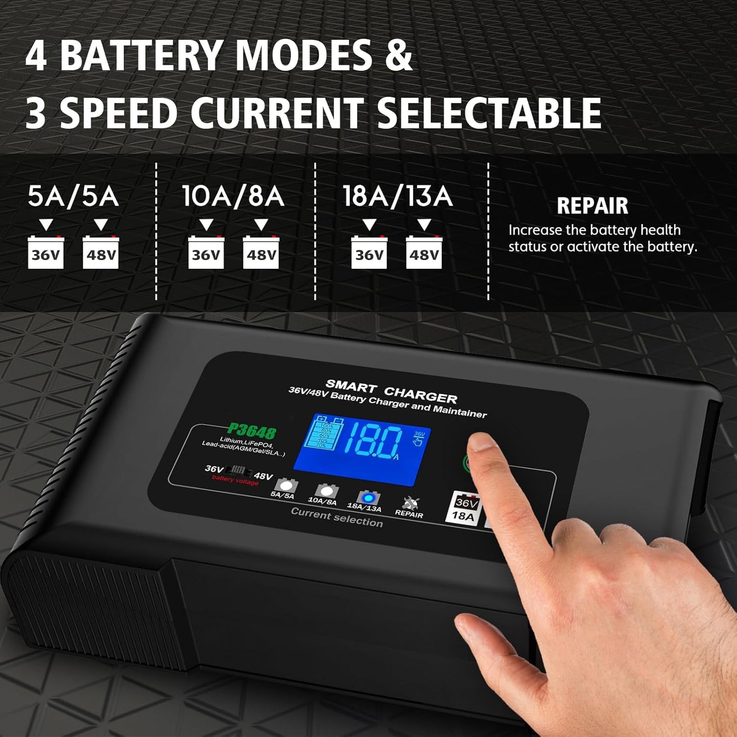 Golf Cart Battery Charger, 48V 13A and 36V 18A Trickle Battery Charger,48 Volt Golf Charger,for EZGO RXV&TXT Smart Charger,Lithium,LiFePO4,Lead-Acid AGM/Gel/SLA..Battery Charger,3-Pin (Delta-Q)