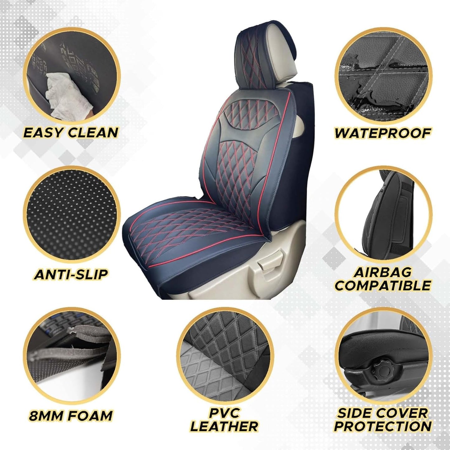ZACKAUTO - 2 Pair Luxury PU Leather Car Seat Covers Protectors for Front Seat, Compatible with 90% Vehicles (Sedan SUV Truck Van) Front Seat, Black/Red