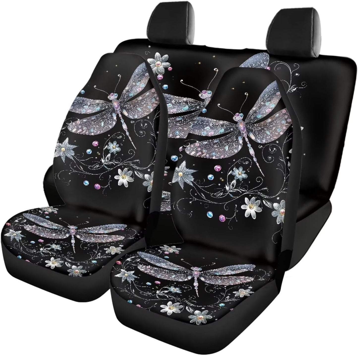 AFPANQZ Oriental Dragon Print Car Seat Covers Full Set for Back Seat Front Seats Universal Fit Most Cars SUVs Trucks Vans Comfortable Auto Seat Protection Full Set for Women Men Black Red