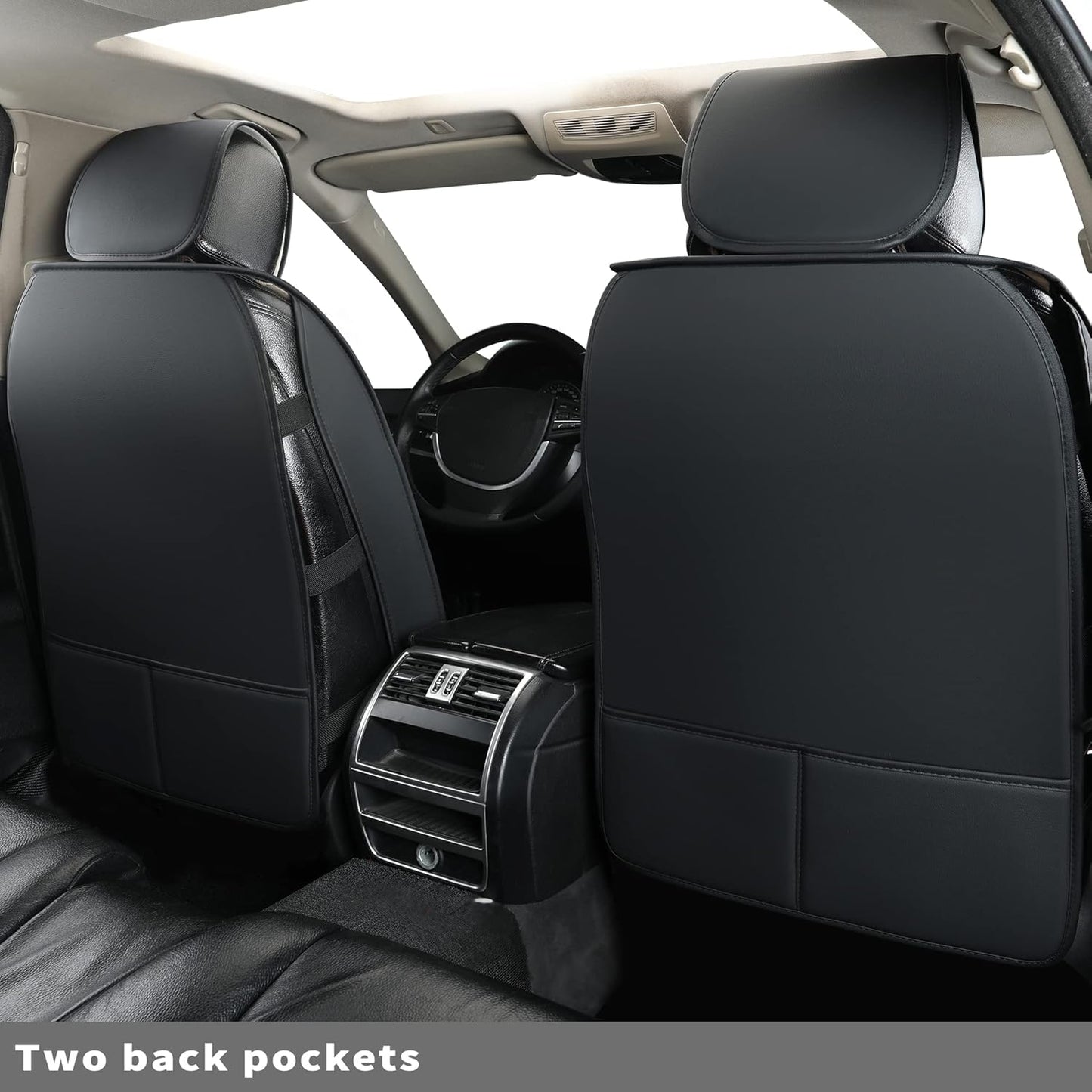Vankerful Car Seat Covers Front Pair,Universal Fit for Most Cars,SUV,Sedans and Pick-up Trucks,Automotive Faux Leather Vehicle Cushion Covers(Front Pair,Black/Blue)