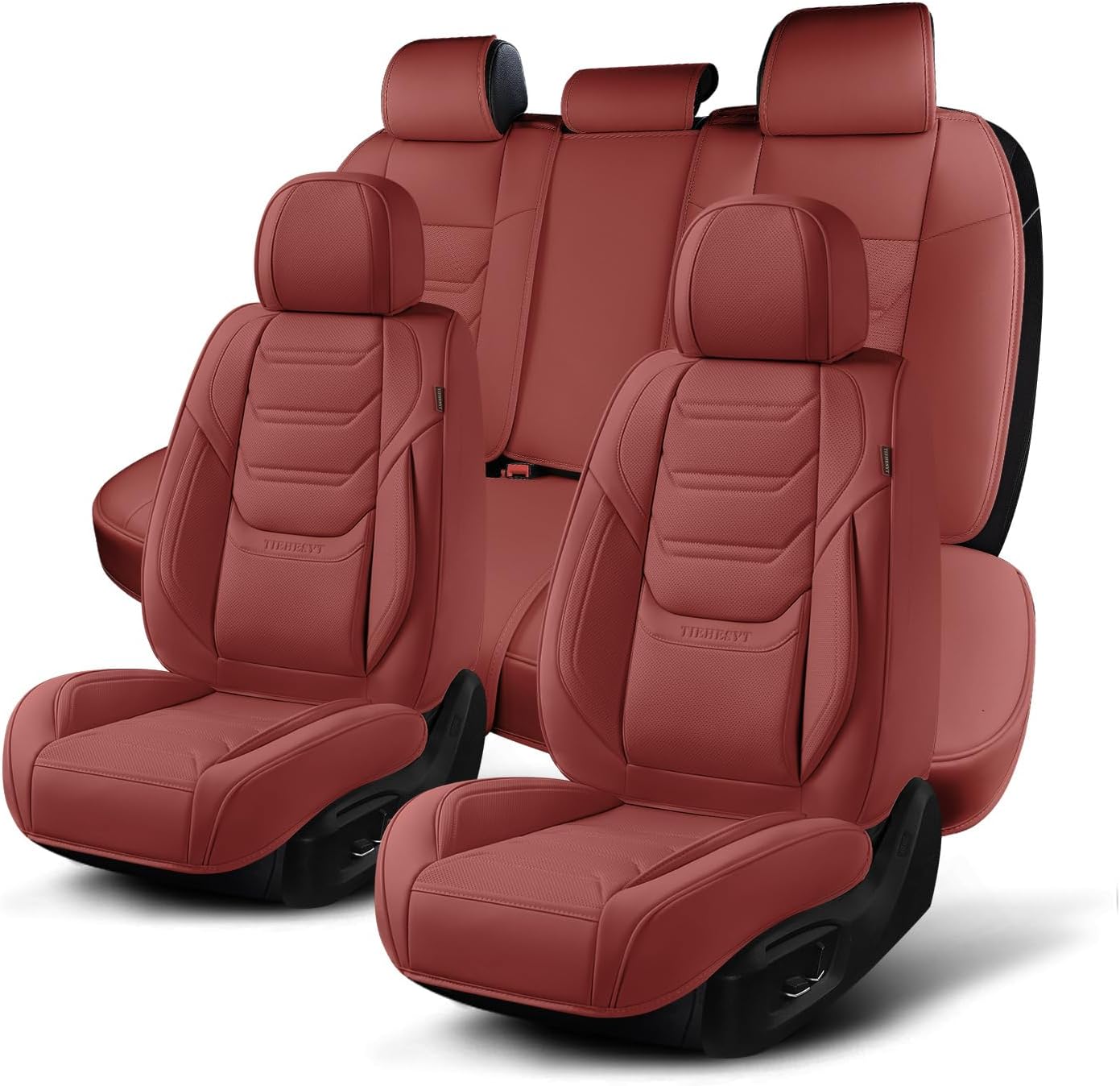 TIEHESYT Car Seat Covers Full Set, Breathable Leather Automotive Front and Rear Seat Covers, Car Seat Protectors Full Set, Compatible with Most Vehicles, SUV (Brown, Front Pair)