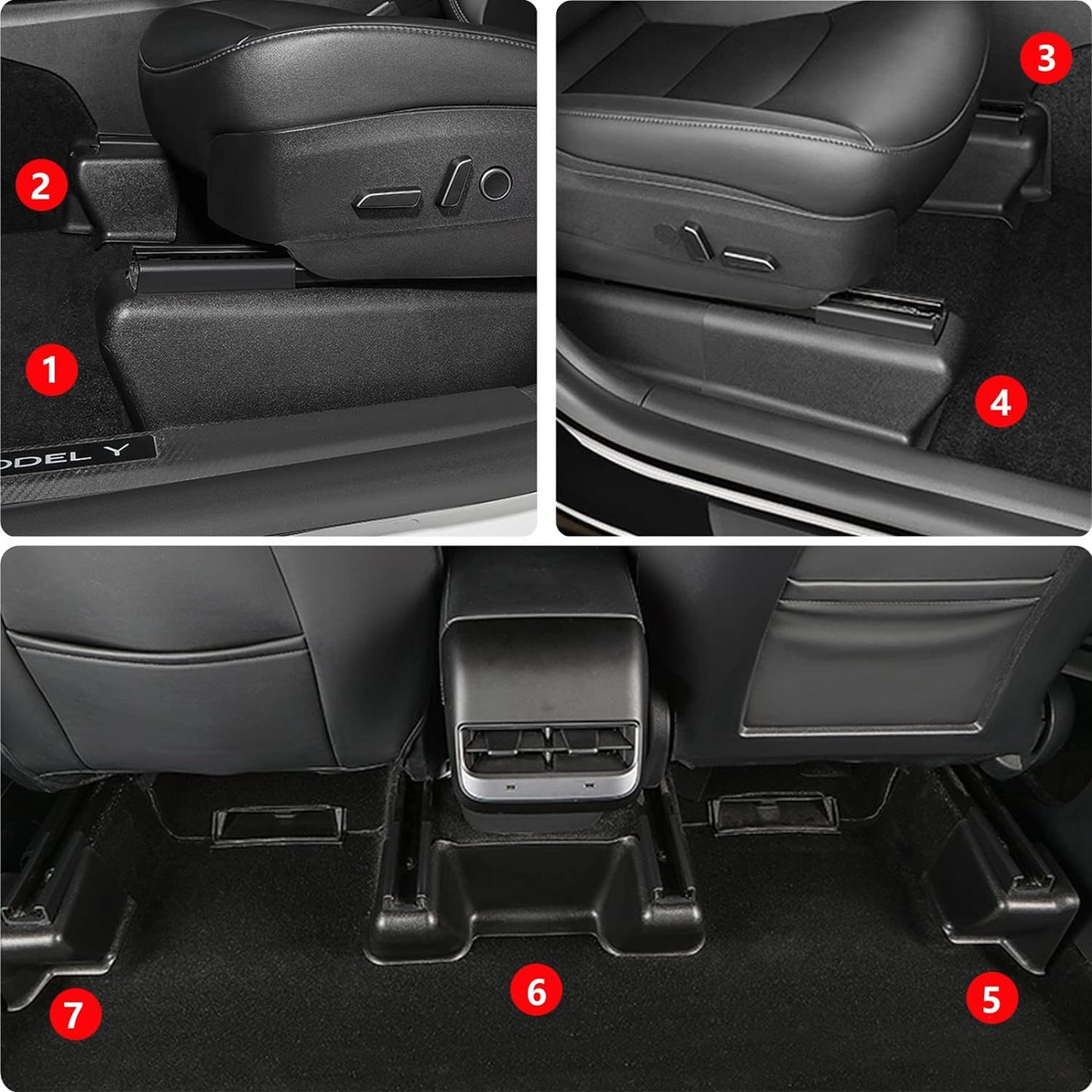2023-2021 Tesla Model Y Seat Slide Rail Pad Cover Protectors Under Seat Anti-Kick Scuff Wrap Kits Front Rear Console Seat Track Scratch-Resistant Case Shells for Model Y Accessories (7 PCS)