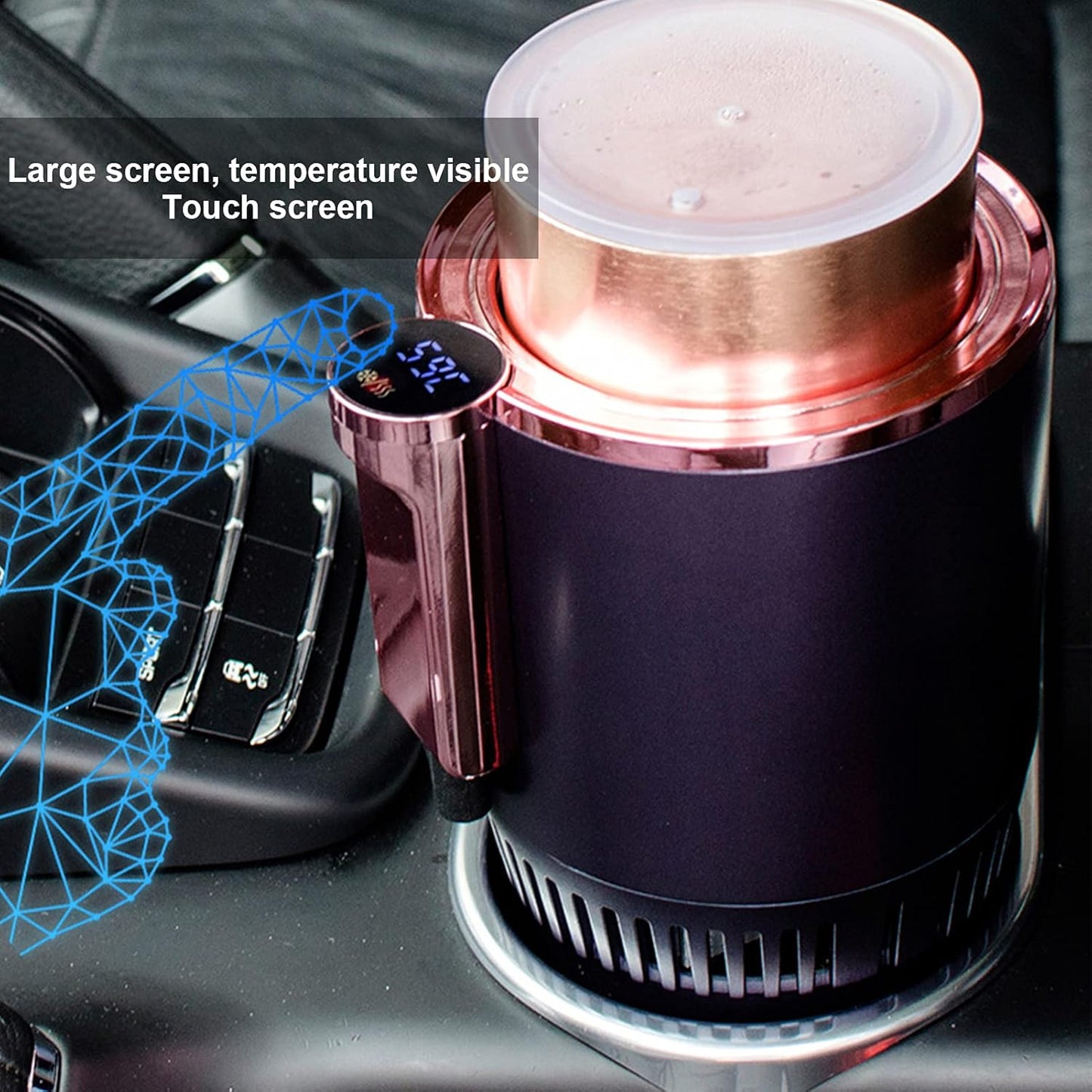 Car Cup Cooler Warmer, 2 in 1 Cooling Heating Mug Holder Cigarette Lighter Powered with LCD Display DC12V Keep Beverage Cool Warm Road Tripper