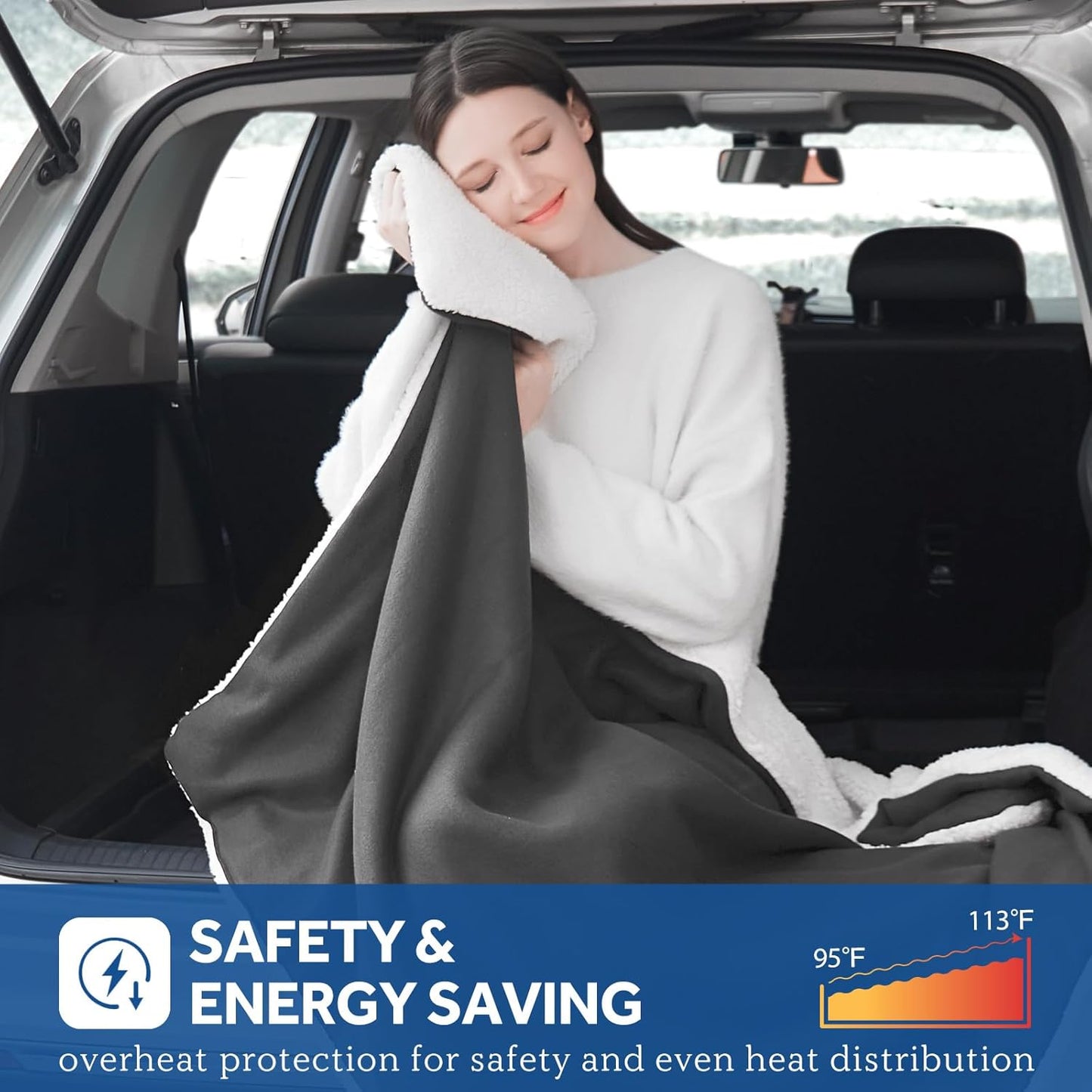 Sealy SEALY 12-Volt Heated Car Blanket, Portable Heated Blanket with 3 Heating Levels & 4 Hours Auto Off, Electric Blanket for Car, Truck, SUV, RV or Camping, Machine Washable, 59" X 43", Charcoal