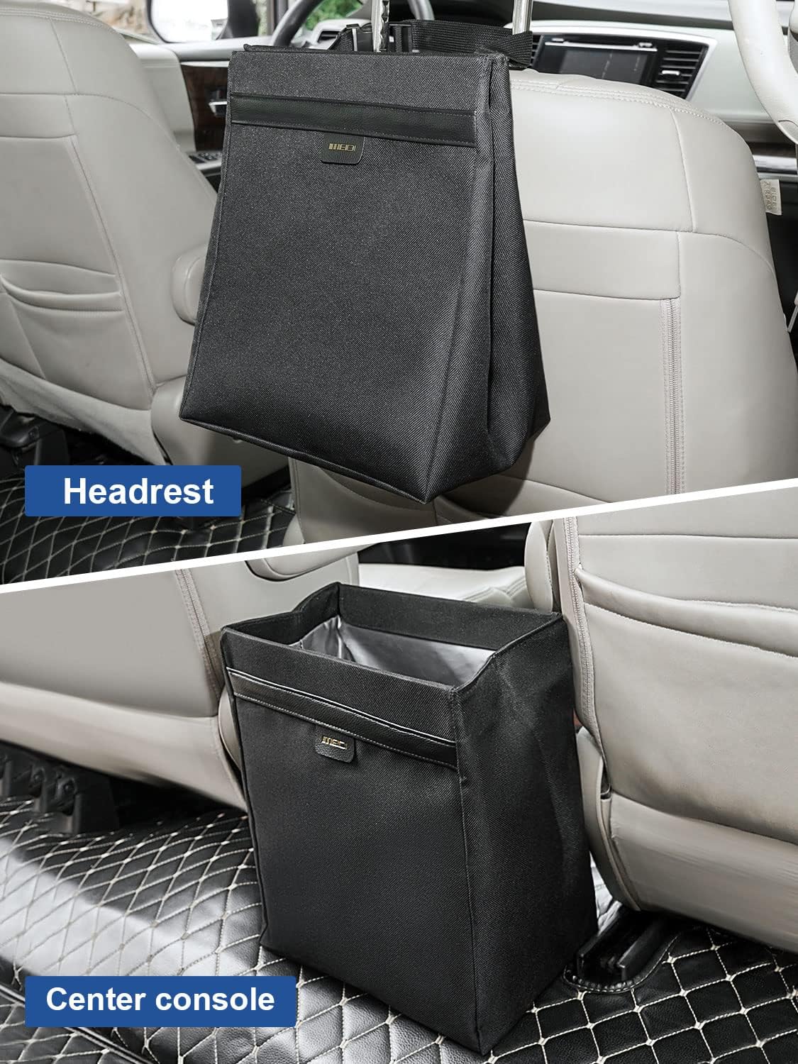 MEIDI Hanging Car Trash Bag, Leakproof Car Trash Can, Magnetic Car Garbage Organizer with Plastic Bags (2 Gallons-Black)