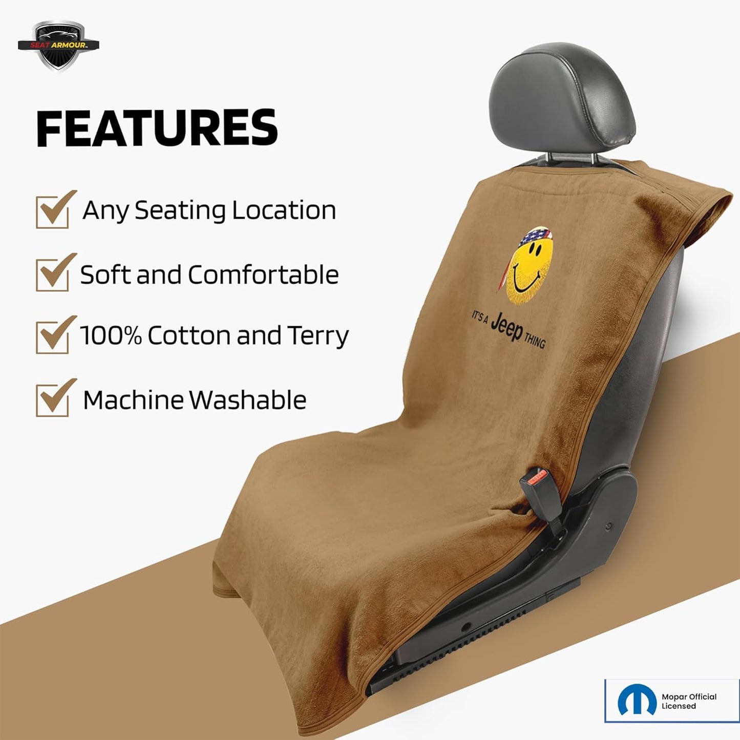Seat Armour SA100JEPSFT Tan 'Jeep Smiley Face' Seat Cover