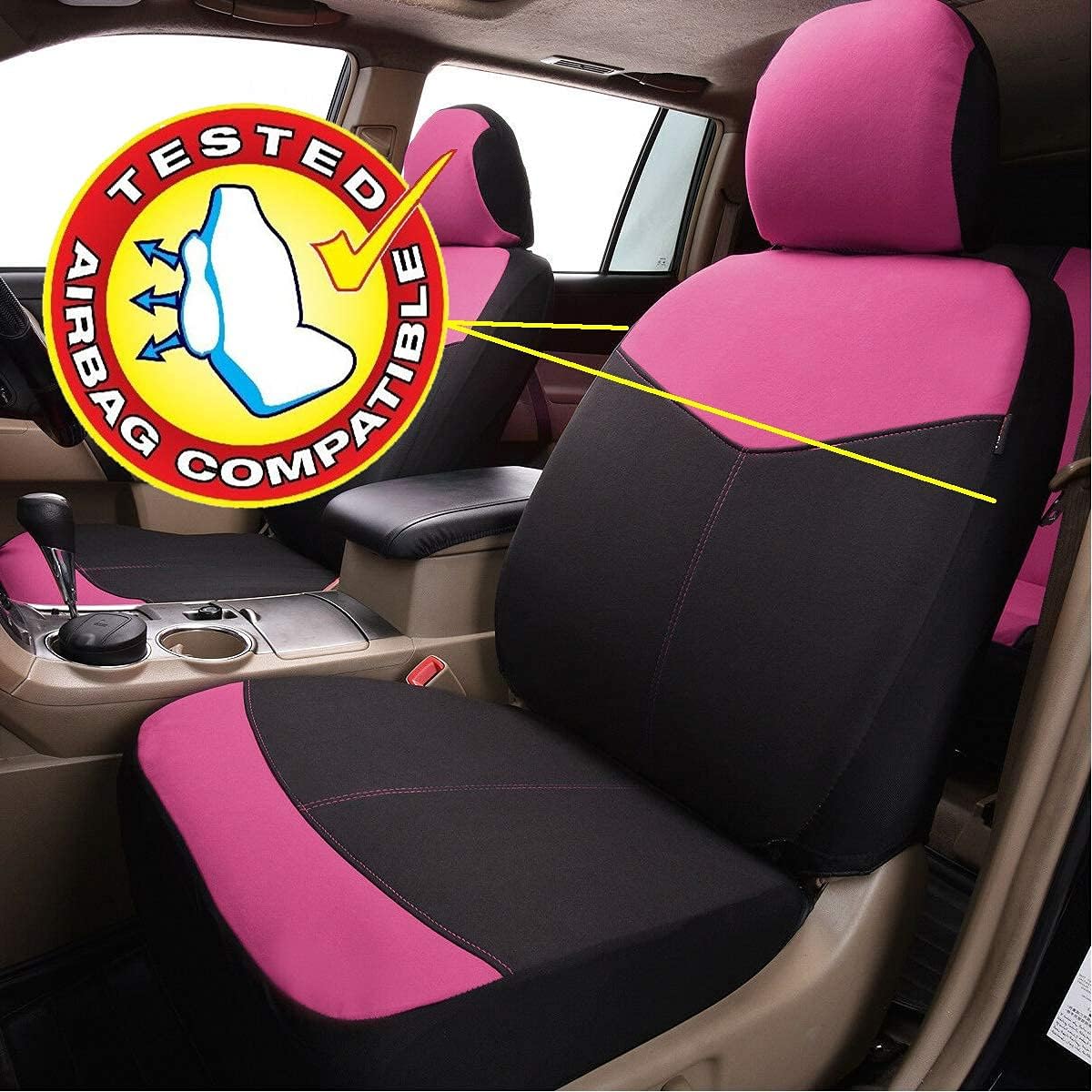 Flying Banner Car Seat Covers Full Set Front Seats and Rear Bench Polyester Cover Pink with Black