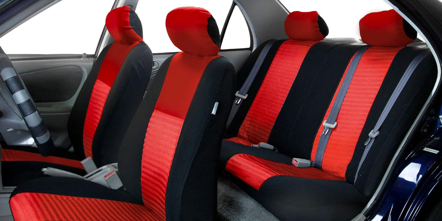 FH Group Trendy Elegance Car Seat Covers, Airbag Compatible and Split Bench w. Premium Carpet Floor Mats- Fit Most Car, Truck, SUV, or Van (Red/Black) FB060115