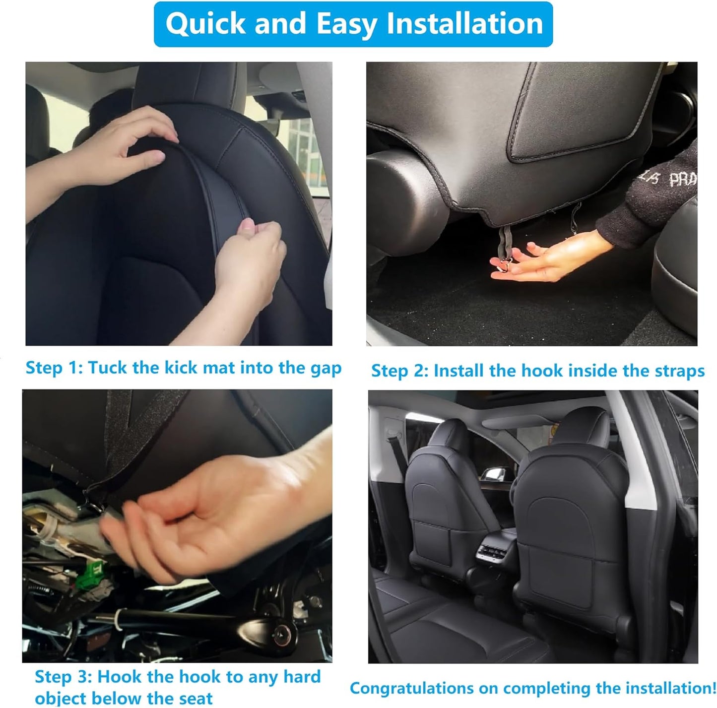 ANTETOKO Tesla Model 3/Y/S/X Leather Seat Back Protector,Wear-Resistant Backseat Kick Mats with Organizer Pocket,Waterproof Scratchproof Dirt-Resistant Protection - 2 PCS (Black)