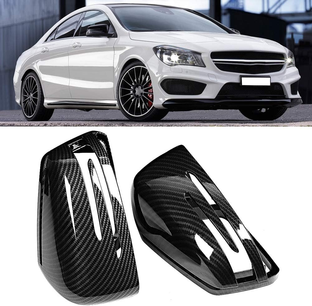 Car Rear View Mirror Cover, 2pcs Carbon Fiber Texture Cap Fit for benz A-Class W176 B-Class W246 C-Class W204 E-Class W212 S-Class W221 CLS C218 GLA X156 CLA C117