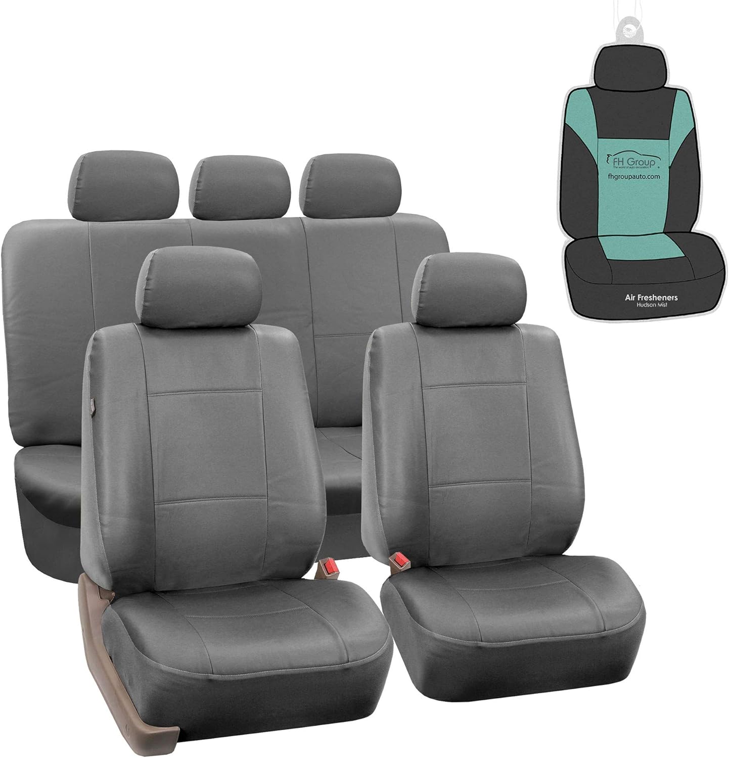FH Group PU Leather 40/60, 60/40, 50/50 Split Bench Cover w. 3 Headrests Gray