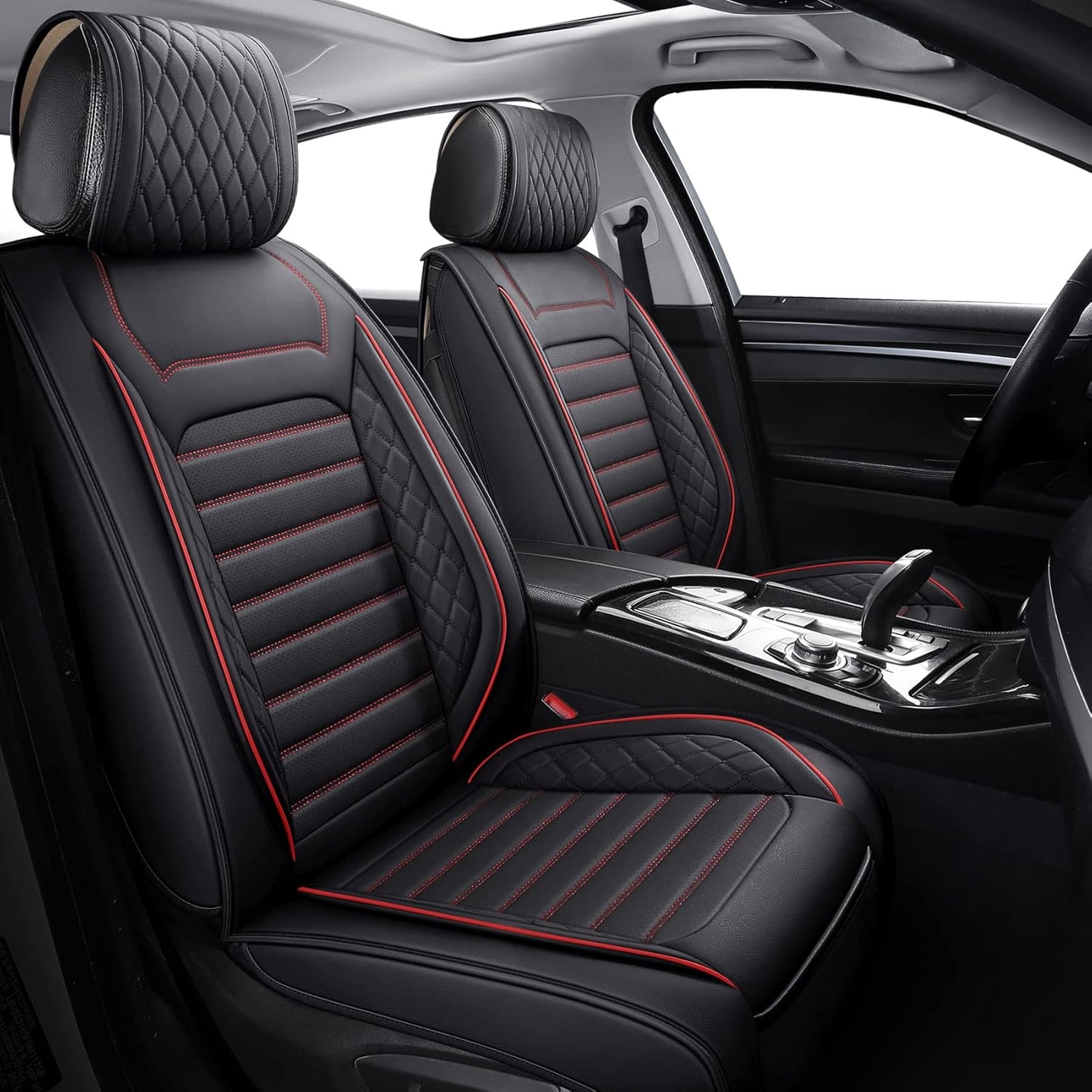 Aierxuan Driver Seat Covers Waterproof Leather Universal Fit for Nissan Rogue Murano Maxima Pathfinder Kia Soul Forte Sorento Optima Honda Hyundai Buick Mazda Jetta Passat (2PCS Front/Black-Red)