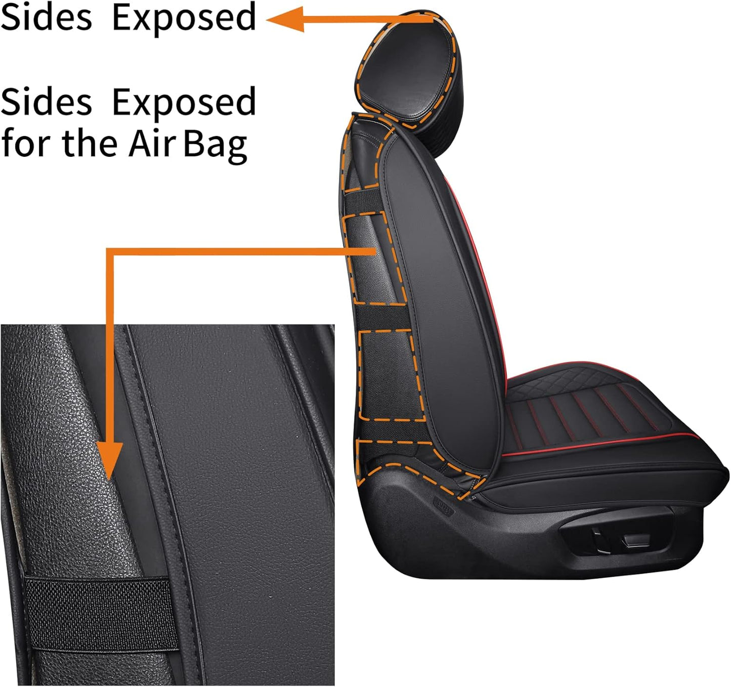 Aierxuan Driver Seat Covers Waterproof Leather Universal Fit for Nissan Rogue Murano Maxima Pathfinder Kia Soul Forte Sorento Optima Honda Hyundai Buick Mazda Jetta Passat (2PCS Front/Black-Red)