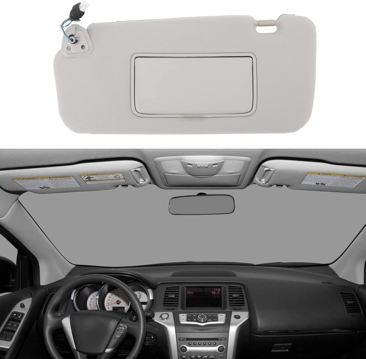 Aramox Sun Visor Gray Left Driver Side 6401‑1AA1B Sun Visor for Nissan Murano 2009-2014