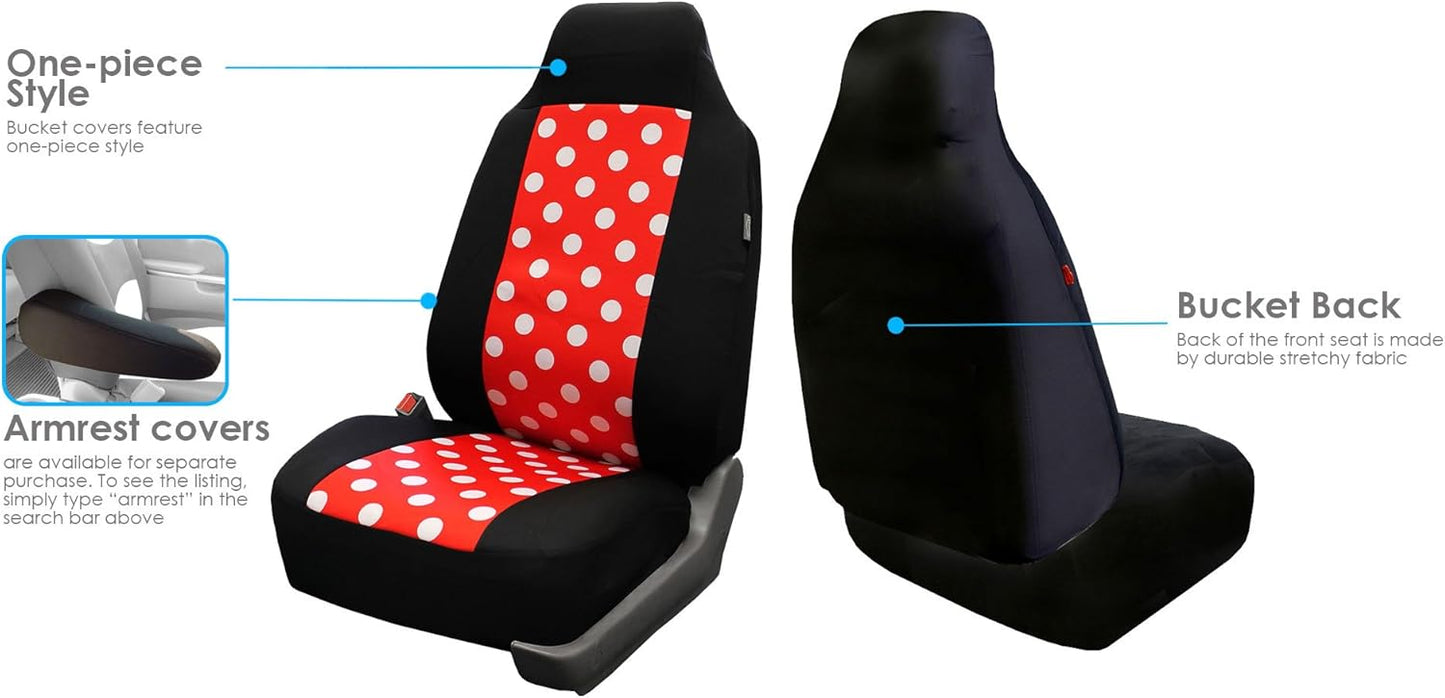 FH-FB115114 Red/Black Semi Customed Fit Solid Polka Dots Flat Cloth Auto Seat Covers Full Set