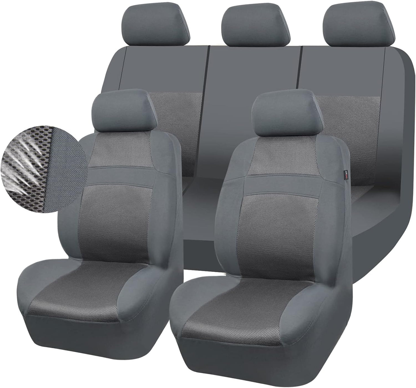 CAR PASS Universal 13PCS 3D Air Mesh-100% Breathable Seat Covers Full Sets#Steering Wheel&Belt Cover #Airbag and Rear Split Bench Compatible#for 90% Automotive SUV Truck Cute Women Black Mint