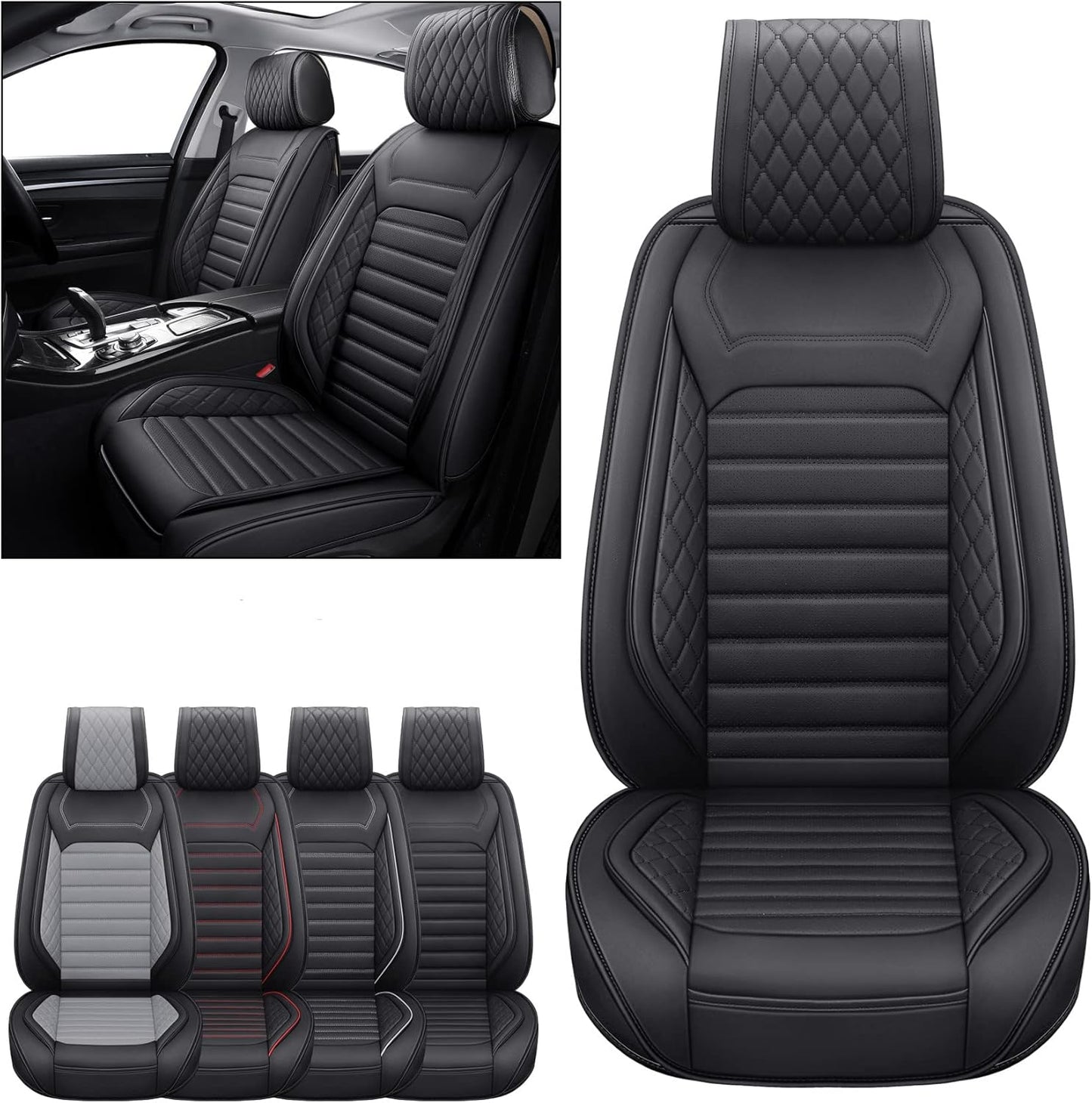 Aierxuan Driver Seat Covers Waterproof Leather Universal Fit for Nissan Rogue Murano Maxima Pathfinder Kia Soul Forte Sorento Optima Honda Hyundai Buick Mazda Jetta Passat (2PCS Front/Black-Red)