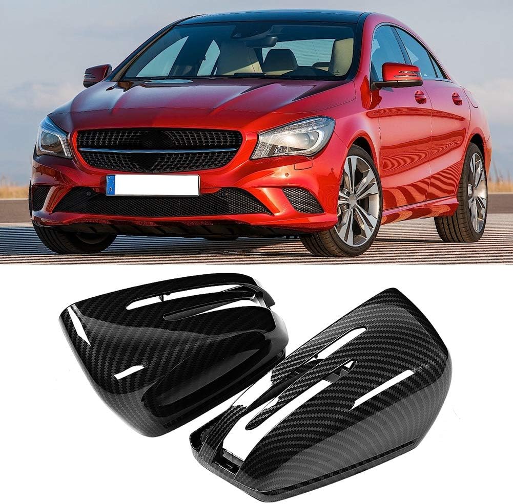 Car Rear View Mirror Cover, 2pcs Carbon Fiber Texture Cap Fit for benz A-Class W176 B-Class W246 C-Class W204 E-Class W212 S-Class W221 CLS C218 GLA X156 CLA C117