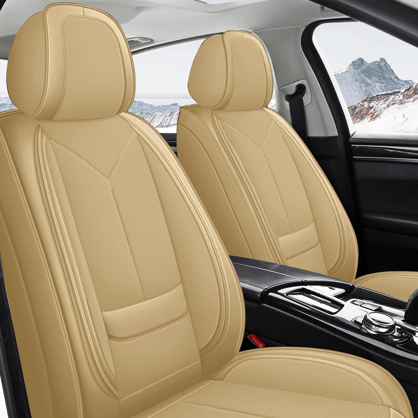 QUYDDC Car Seat Covers Full Set 3D Foam Back Support, 2 Front Seats Universal Fit for Most Trucks,Sedan and SUVs, Waterproof PU Leather Super Breathable, Storage Bags, All Season, Red +White