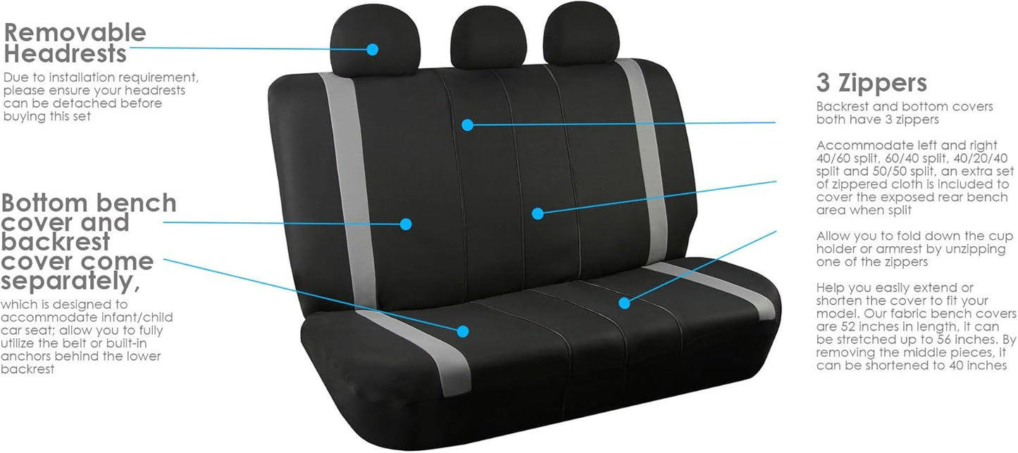 FH Group Three Row 7 Seater - Premium Modernistic Seat Covers - Fit Most Car, Truck, SUV, & Van Pink/Black