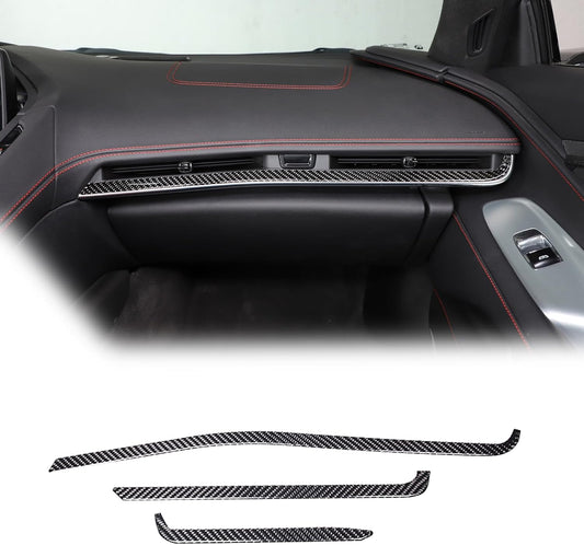 Dashboard Panel Trim Strip Soft Carbon Fiber 3PCS Compatible with Corvette C8 Stingray 2020-2023 Center Console Side Air Outlet Sticker Trim Accessories (Black Carbon)