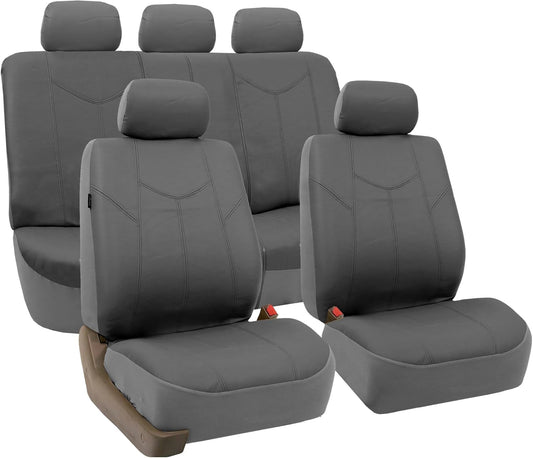 FH-PU009115 Rome PU Leather Seat Covers Airbag Ready & Rear Split Full Set Gray