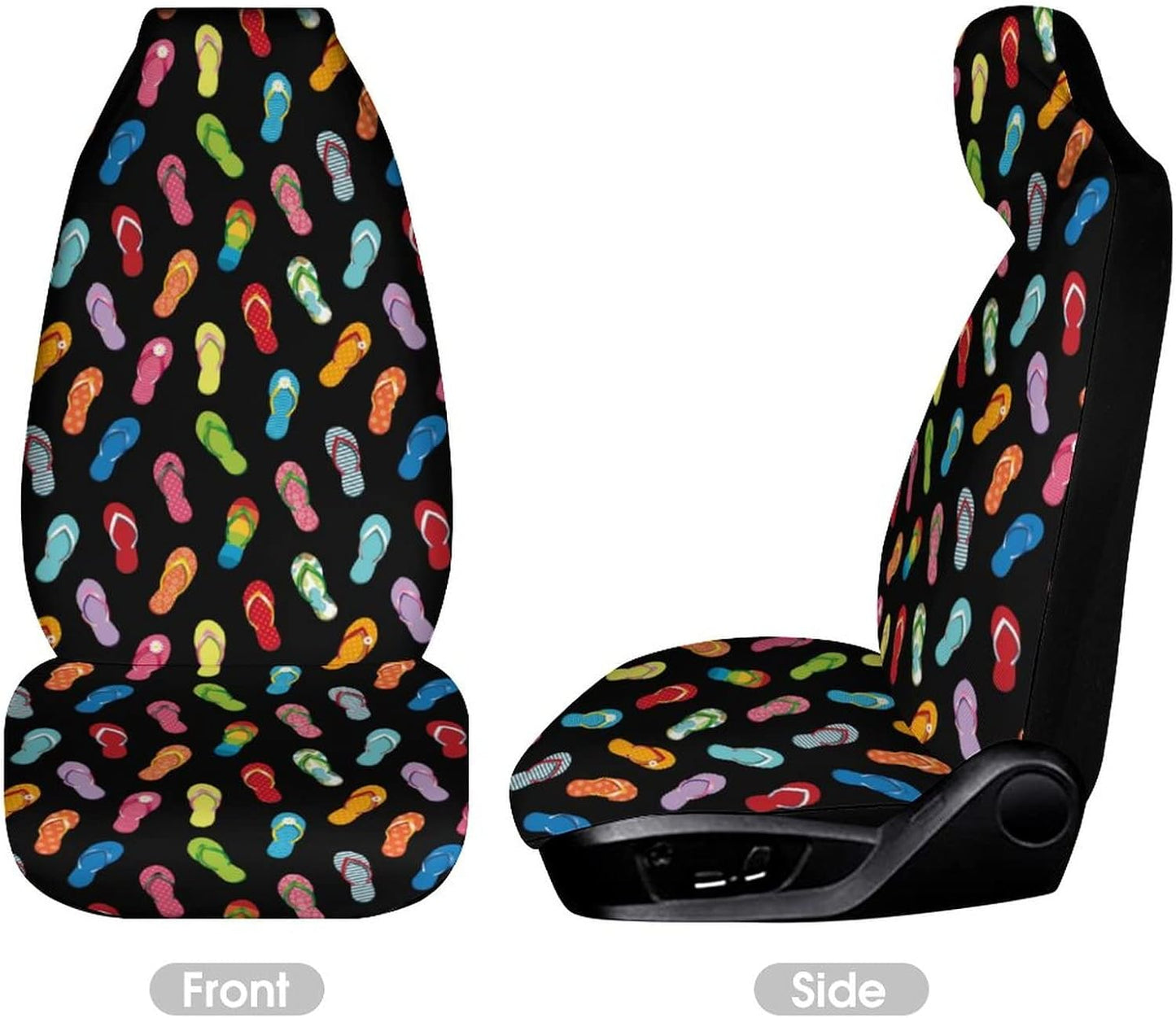 Colorful Flip Flops Car Seat Cover Front Seats Cover Elastic Automotive Seat Protective Case Fit Cars, SUVs, Trucks