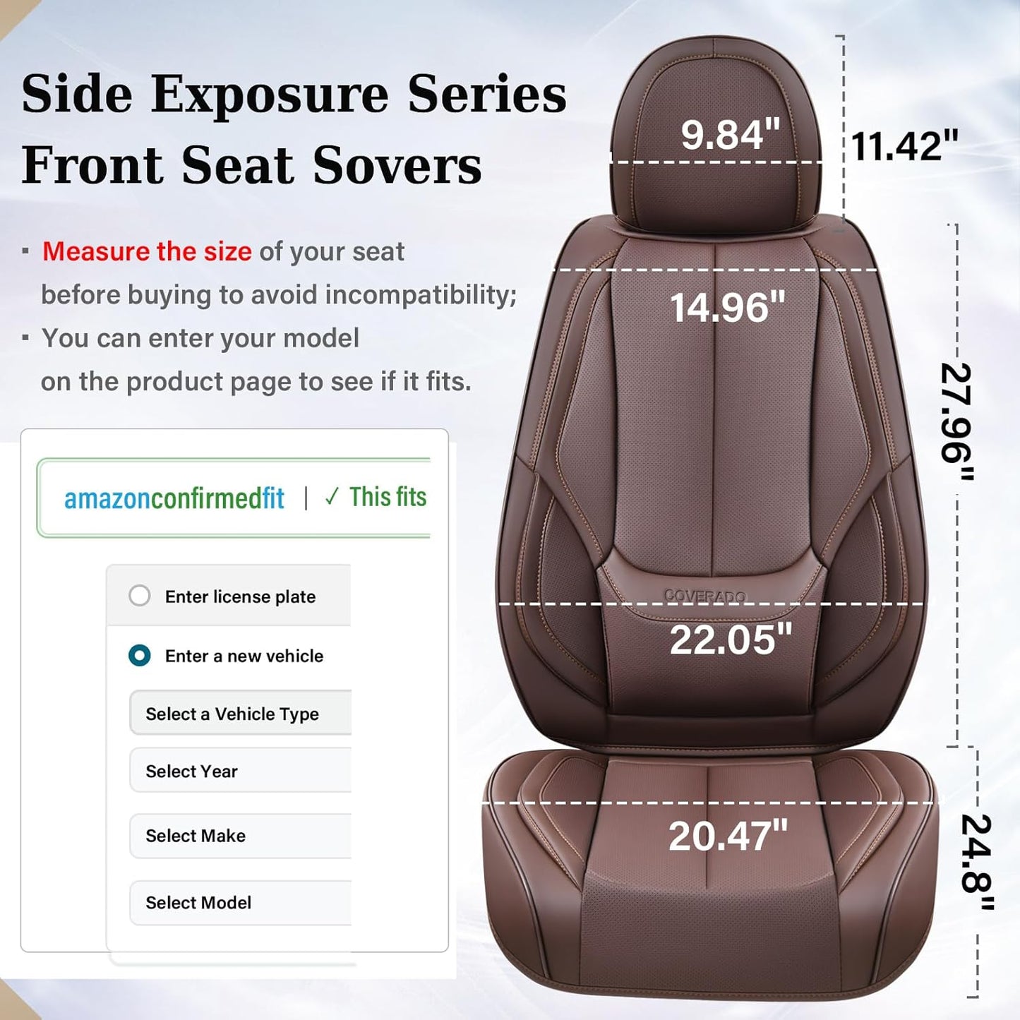 Coverado Front Seat Covers, Waterproof Nappa Leather Seat Covers for Cars, Car Seat Covers Front Seats, Driver Seat Cover, Car Seat Protector Cushions Universal Fit for Most Sedans SUV Truck, Brown