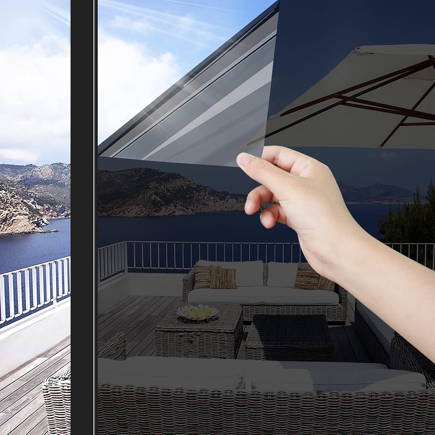 ConCus-T Thickened UV Blocking One Way Window Film Privacy Tint Film for Home Vinyl Film Non-Adhesive Anti UV Static Cling Window Sticker for Skylight, 35.43 Inch X 13.1 Feet