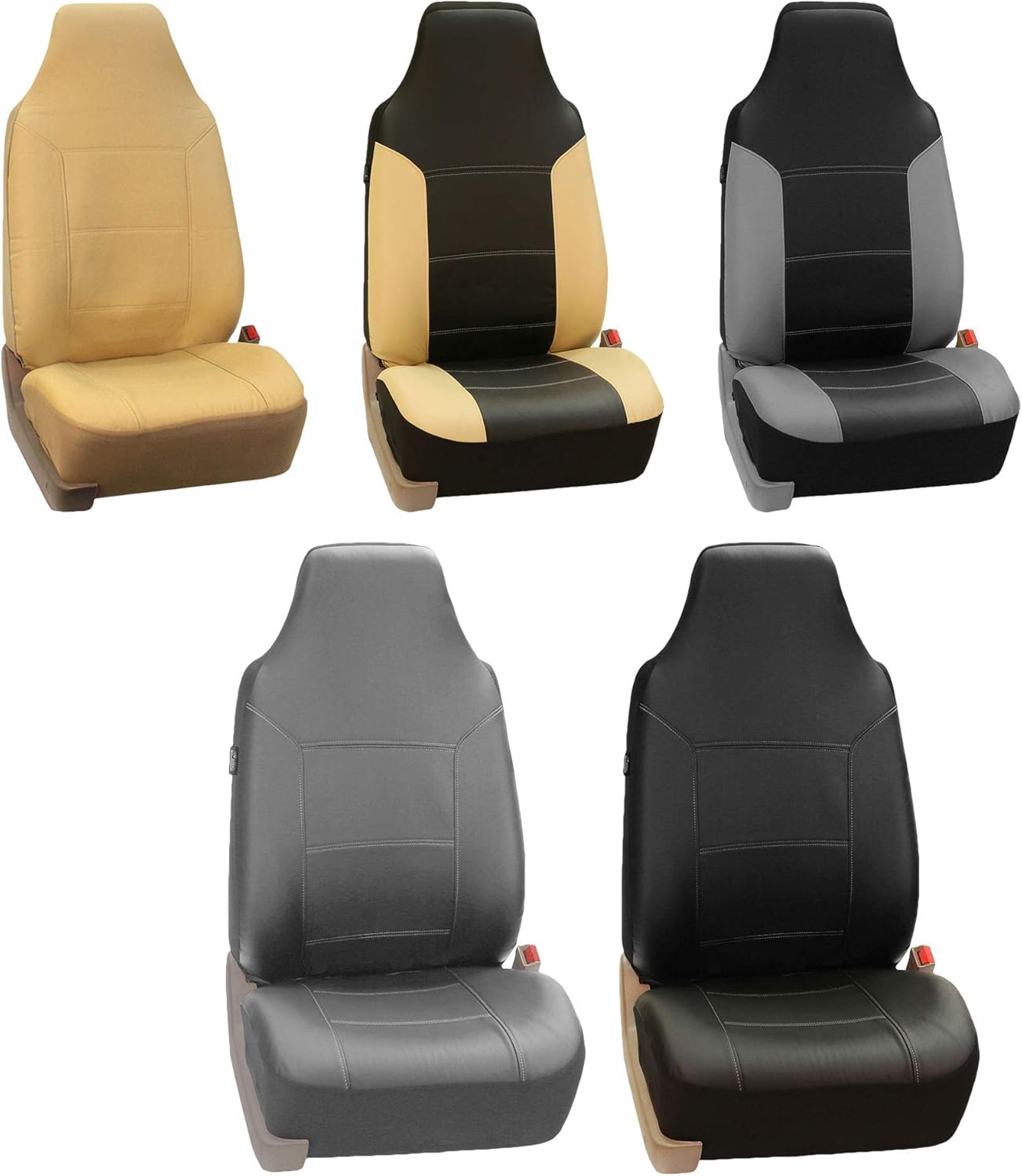 FH Group Car Seat Covers Full Set PU Leather - Universal Fit, Automotive Seat Covers, 1-Piece Front Seat Covers, Airbag Compatible, Split Bench Rear Seat Cover, Car Seat Cover for SUV Solid Gray