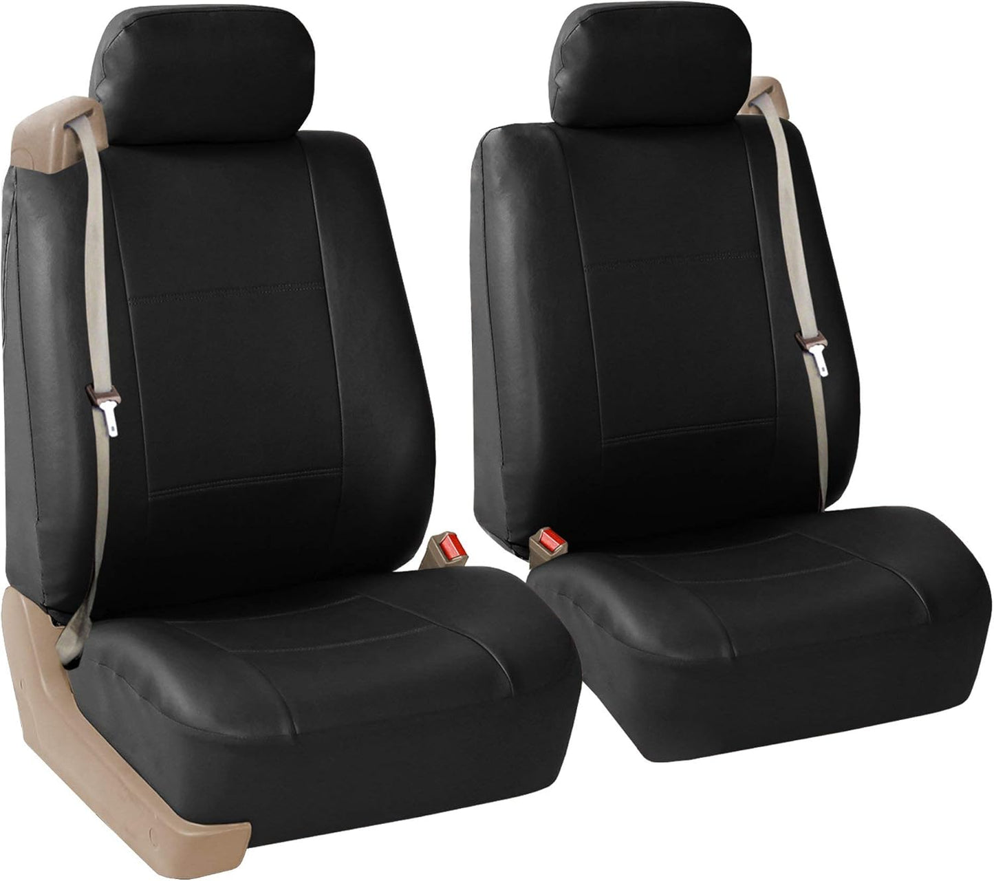 FH Group PU309BLACK102 Black Front PU Leather Seat Cover, Set of 2 (Set Built in Seat Belt Compatible Airbag Ready)