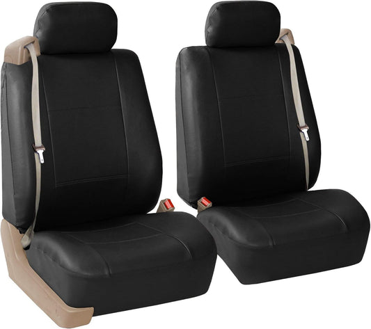 FH Group PU309BLACK102 Black Front PU Leather Seat Cover, Set of 2 (Set Built in Seat Belt Compatible Airbag Ready)