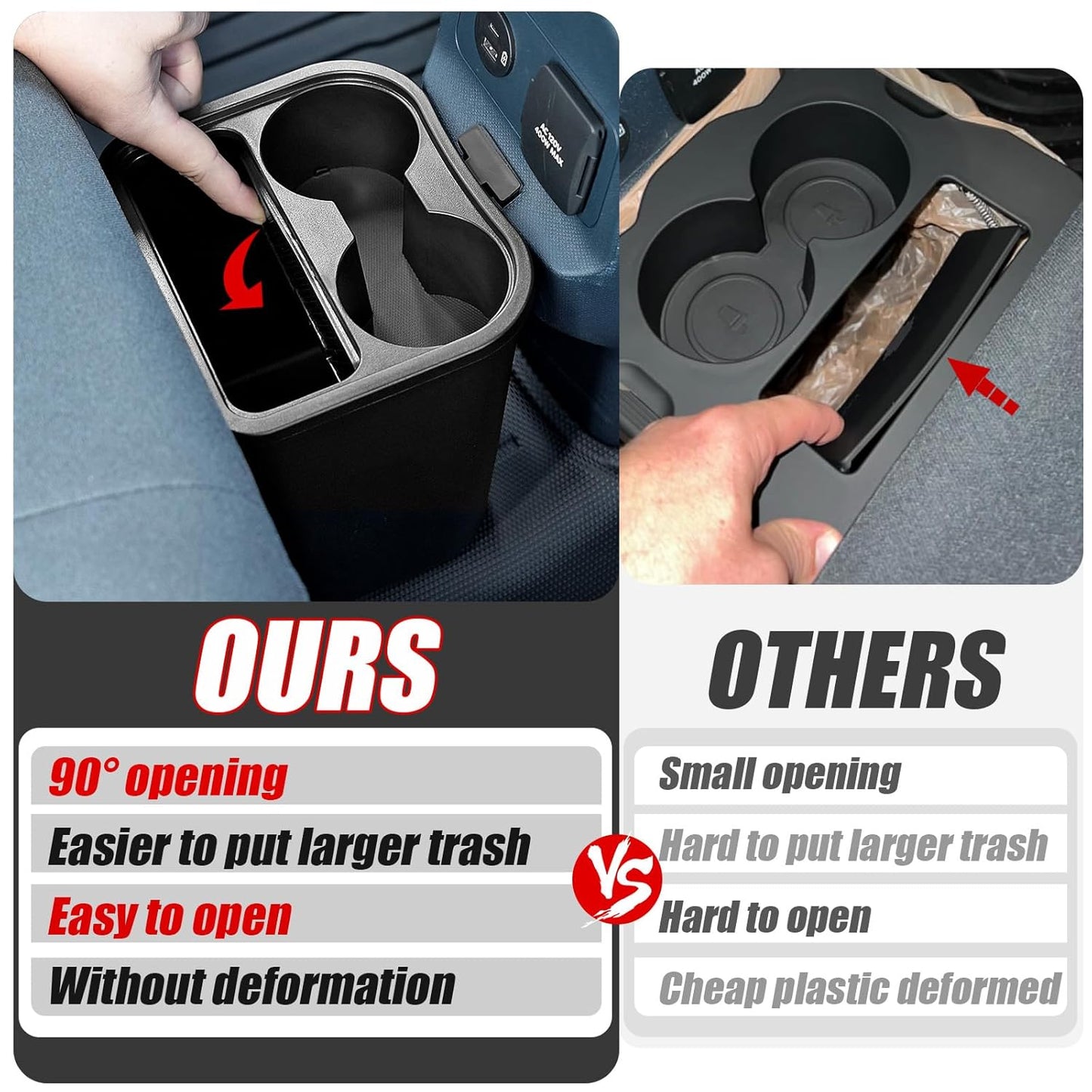 Mabett Trash Can for Ford Maverick 2022 2023, Multi-Function Maverick Accessories, Trash Bin with Cup Holder, Extra Rear Storage Box