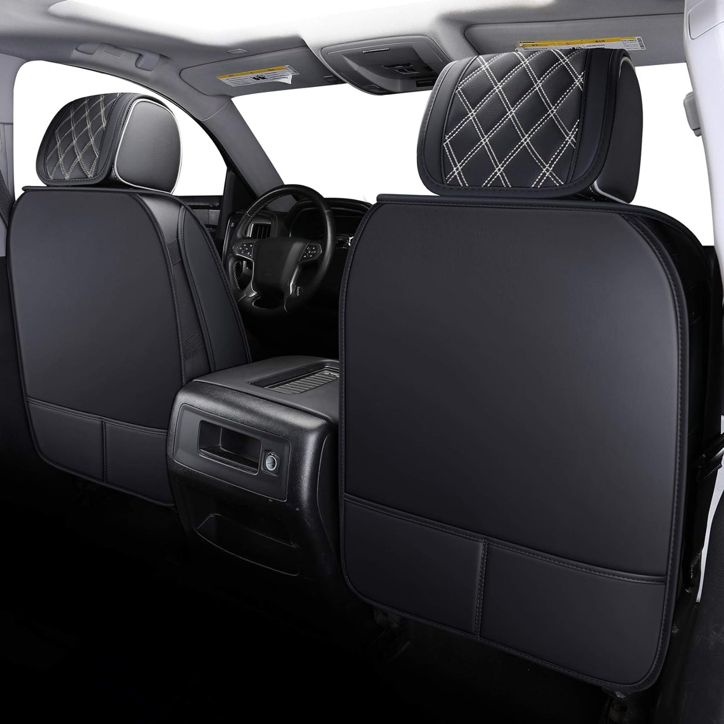 Aierxuan Chevy Silverado GMC Sierra Seat Covers Custom Fit 2007-2025 1500 2500HD 3500HD Crew Double Extended Cab Waterproof Leather Pickup Cushions(2 PCS Front, Black-White)