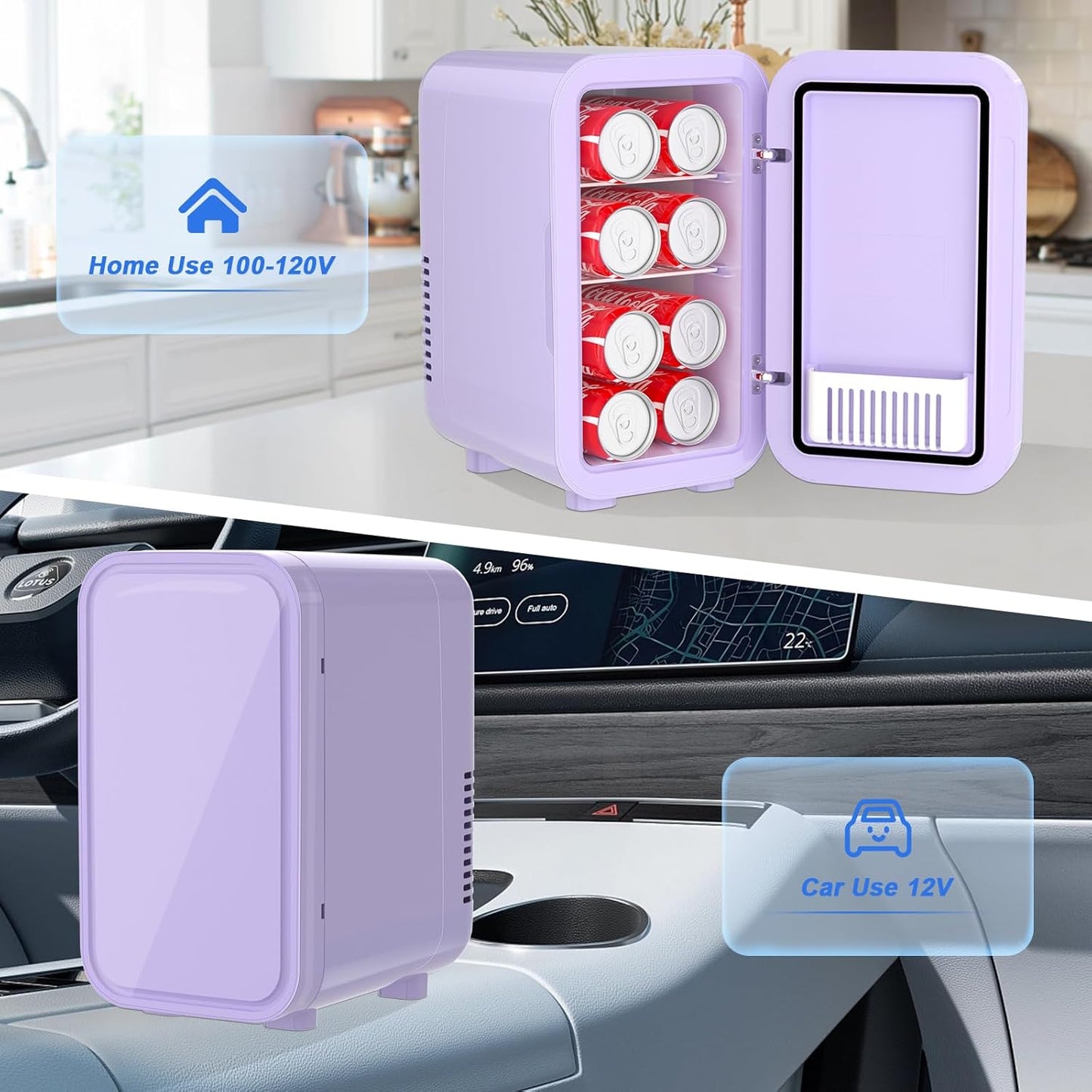 YASHE Mini Fridge, 6 Liter/8 Cans 110V AC/DC Portable Thermoelectric Cooler Refrigerators for Bedroom, Skincare, Beverage, Office, Dorm Room and Car, Purple
