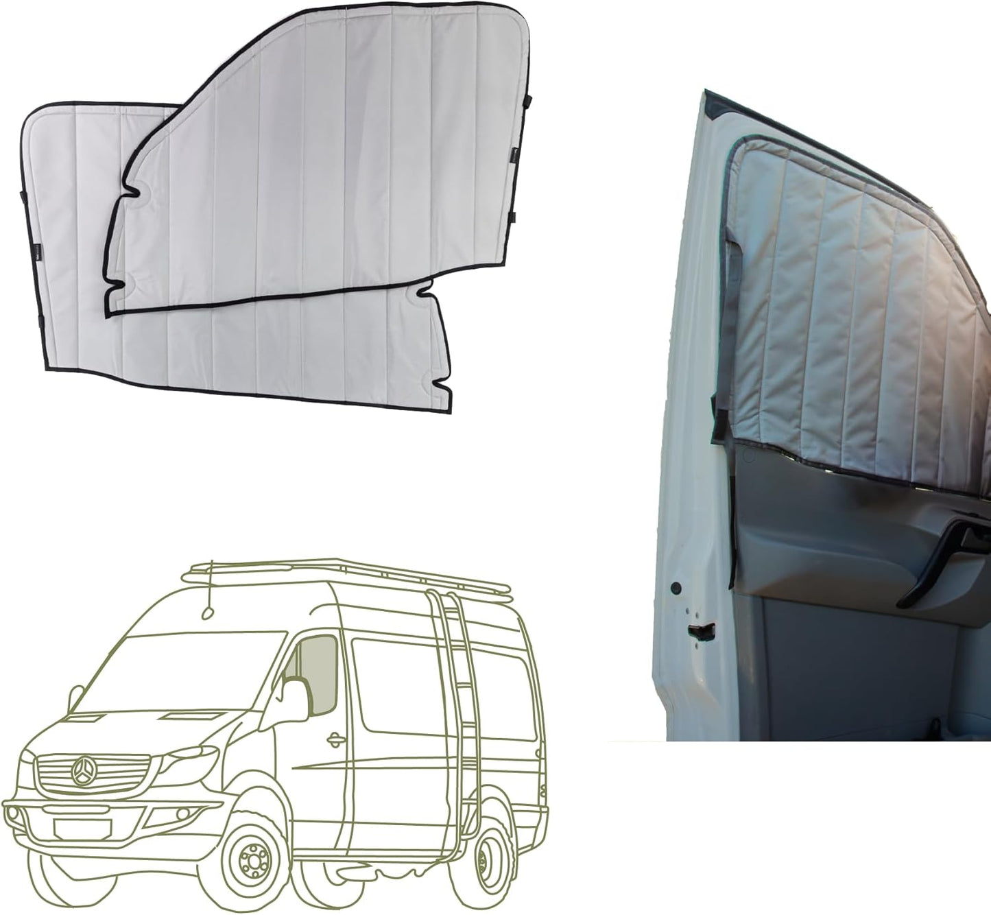 VanEssential New MERC 2019-Current Sprinter Van Insulated Blackout Front Door Covers (Pair) - Cool Gray