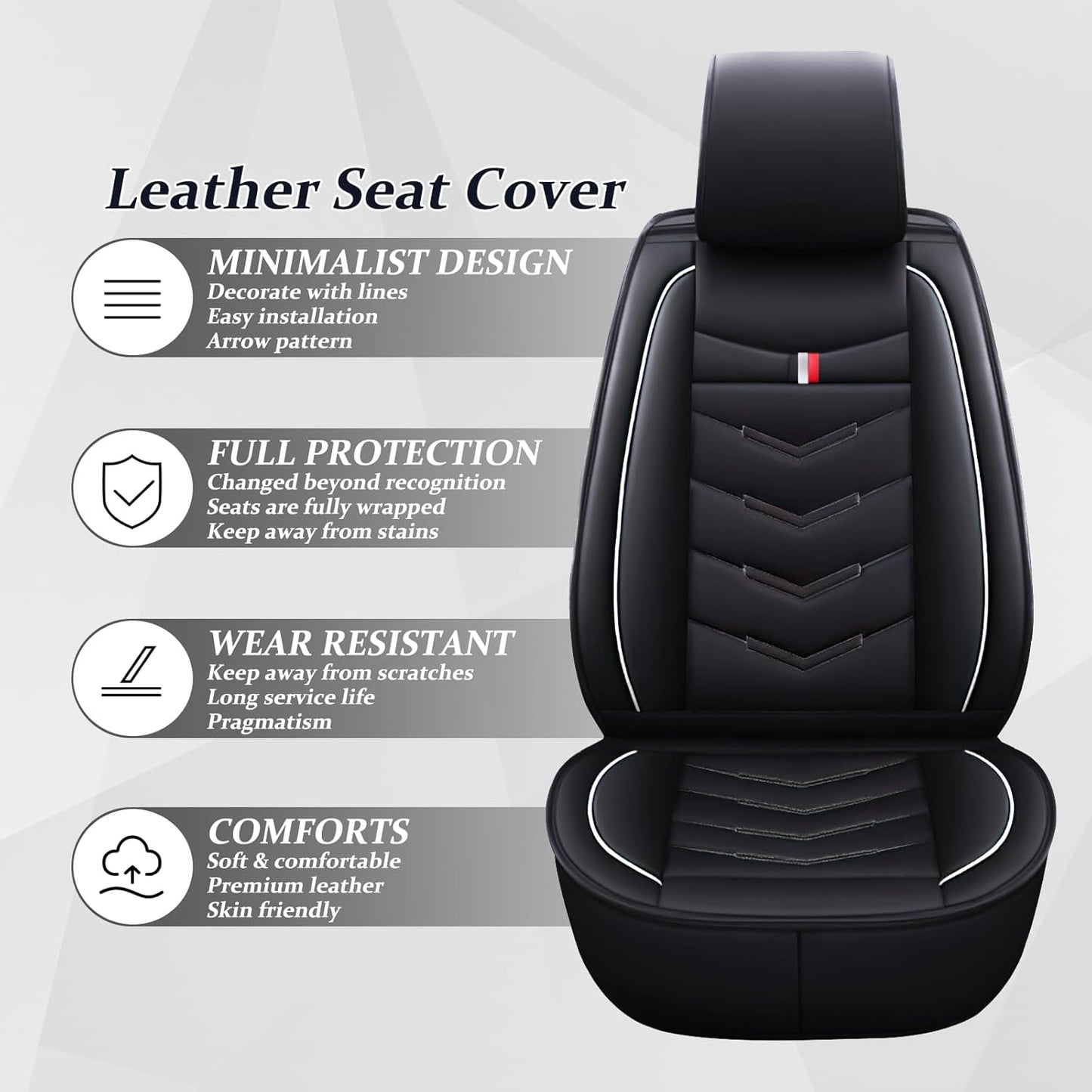 Car Seat Cover for Dodge Challenger 2008-2023, Waterproof Durable Compatible Airbag, Premium Leather Seat Protector(2 Seats Standard,Black White)
