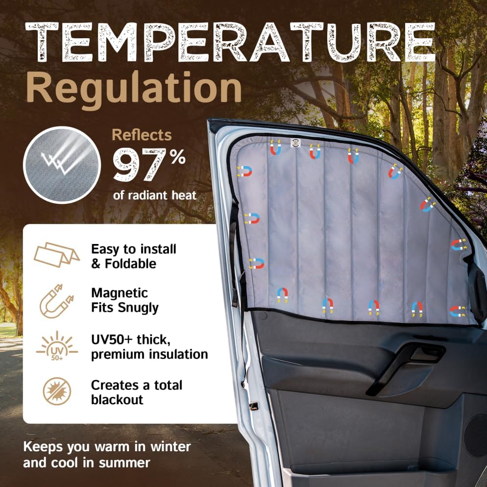 Living in a Bubble Insulated Blackout Front Window Covers for Mercedes Benz Sprinter 2007-2018 (NCV3), Campervan Accessories, Vanlife Must Have Sun Shades and Van Life Essentials (Pair)