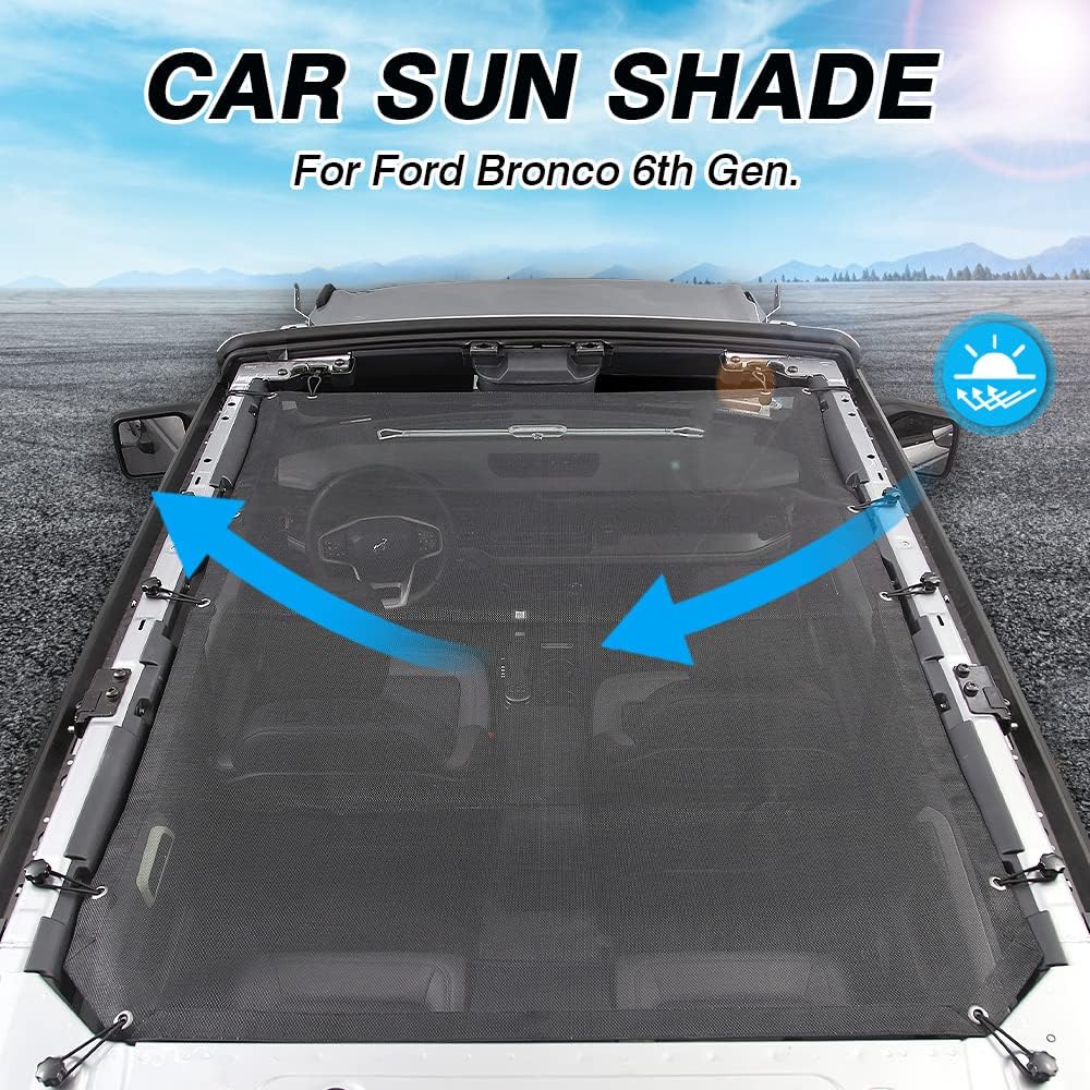 Karltys Compatible with Sunshade Ford Bronco 2023 2022 2021 4 Door Mesh Sunroof Sun Shade Top Roof Shade Foldable Sun Cover UV & Heat Insulation (Not for Bronco Sport)