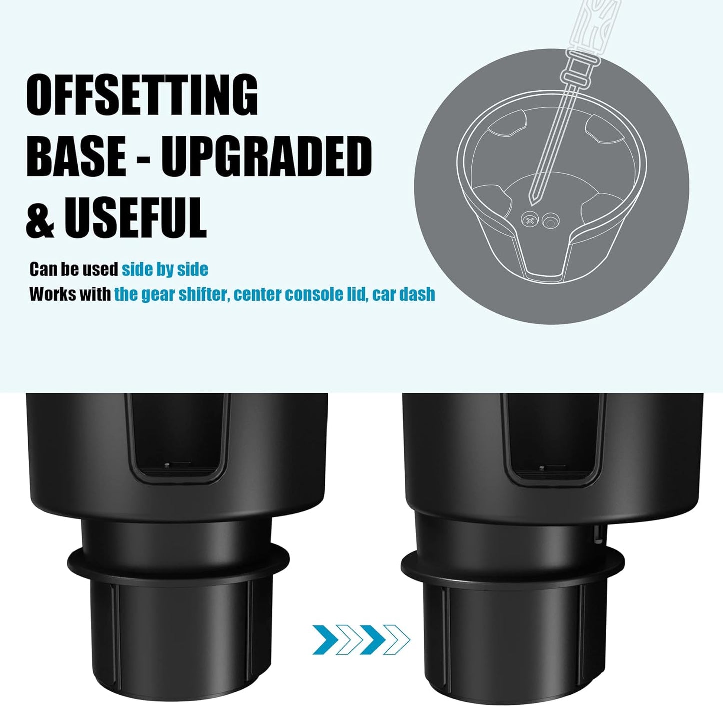 Upgraded Car Cup Holder Expander Adapter with Offset Adjustable Base, Compatible with Yeti 14/24/36/46oz Ramblers, Hydro Flasks 32/40oz, Other Large Bottles Mugs in 3.4"-4.0", 2 Pack