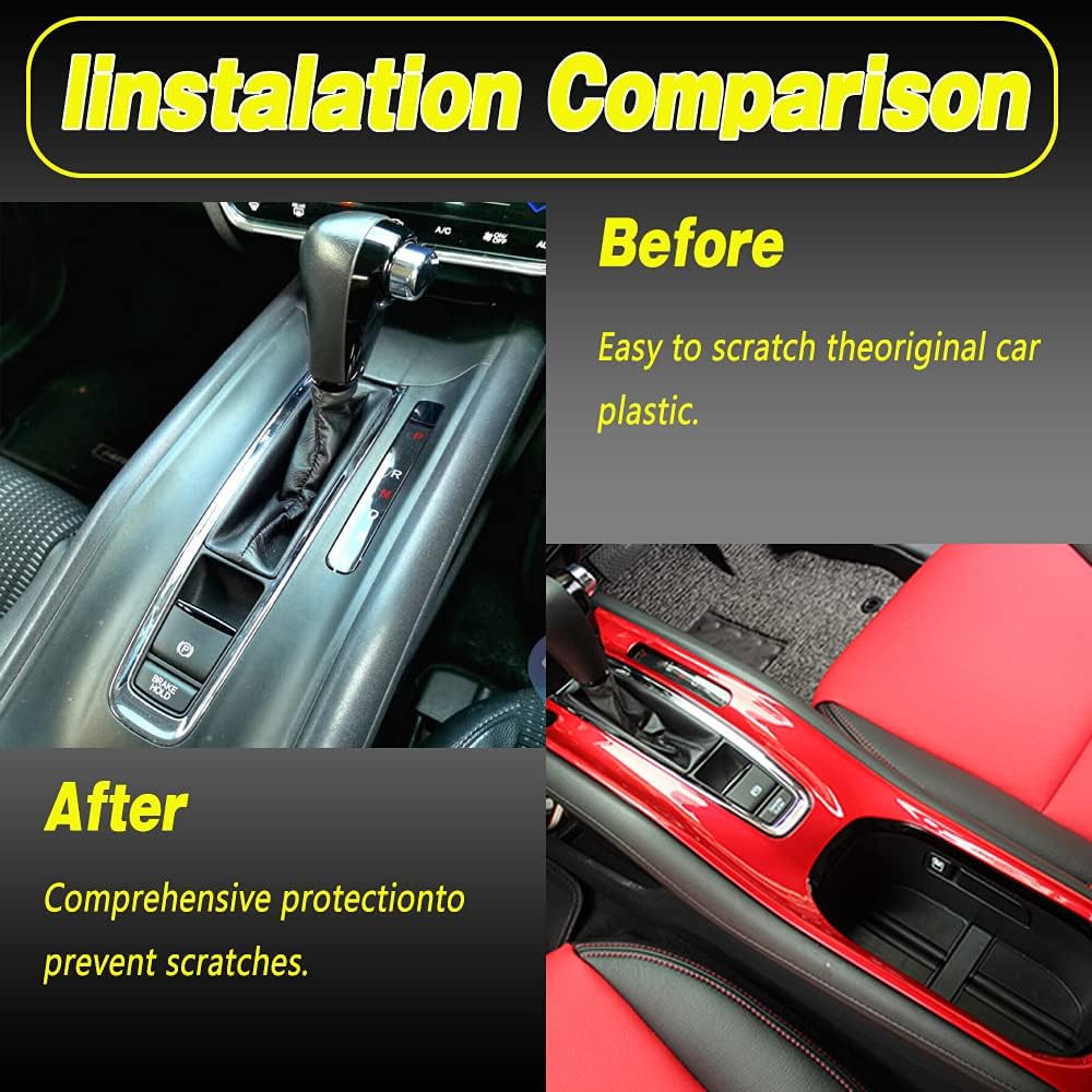 CEBAT Interior Gear Shift Box Panel Cover Water Cup Holder Panel Cover Trim ABS Red Style for Honda HRV 2016 2017 2018 2019 2020 2021 2022