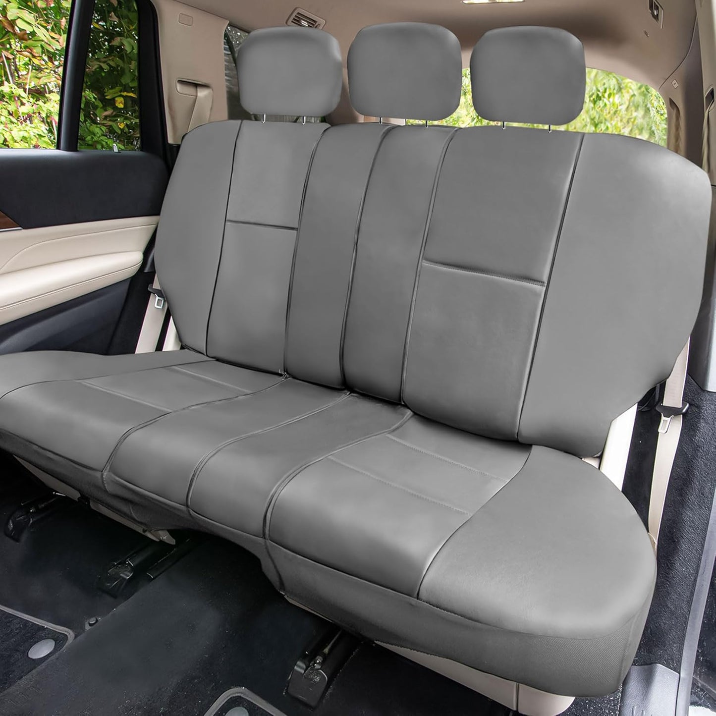 FH Group PU Leather 40/60, 60/40, 50/50 Split Bench Cover w. 3 Headrests Gray