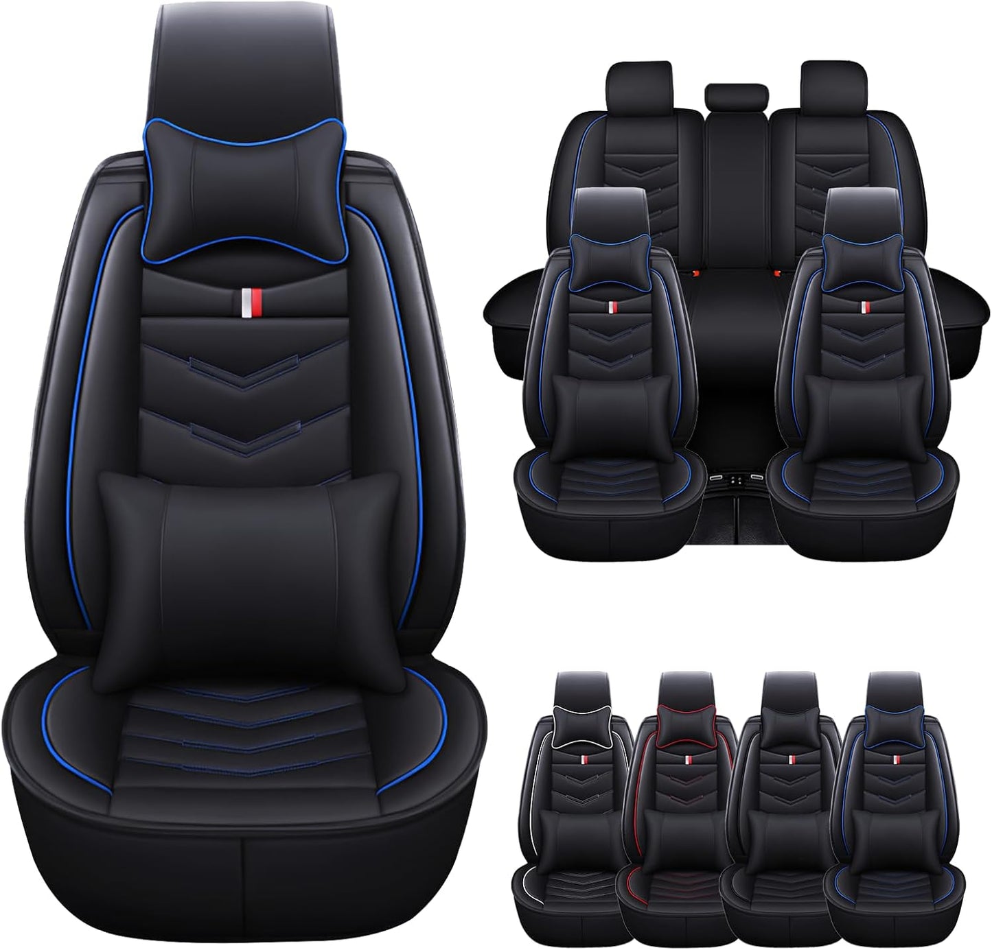Car Seat Cover for GMC Terrain 2010-2024, Waterproof Durable Compatible Airbag, Premium Leather Seat Protector(2 Seats Standard,Black Blue)