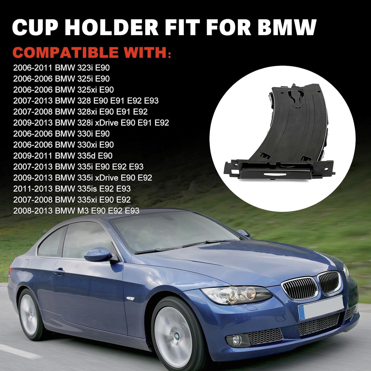 USTAR Dashboard Cup Holder Replacement for 2006-2011 BMW E90 E91 E92 E93 325i 325xi 328i 328xi 330i 330xi 335d 335i 335i3 335xi M3, Fit Front Left and Black, Replaces 51459173463