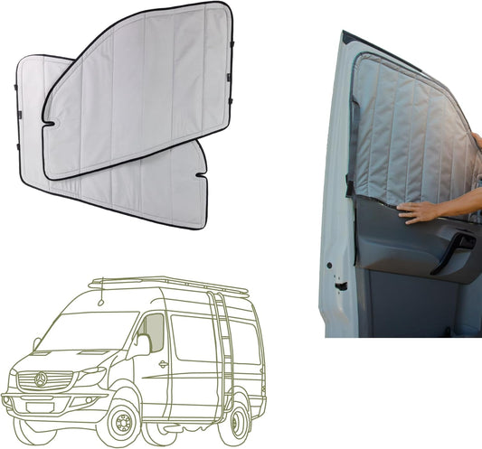 VanEssential New MERC 2019-Current Sprinter Van Insulated Blackout Front Door Covers (Pair) - Cool Gray