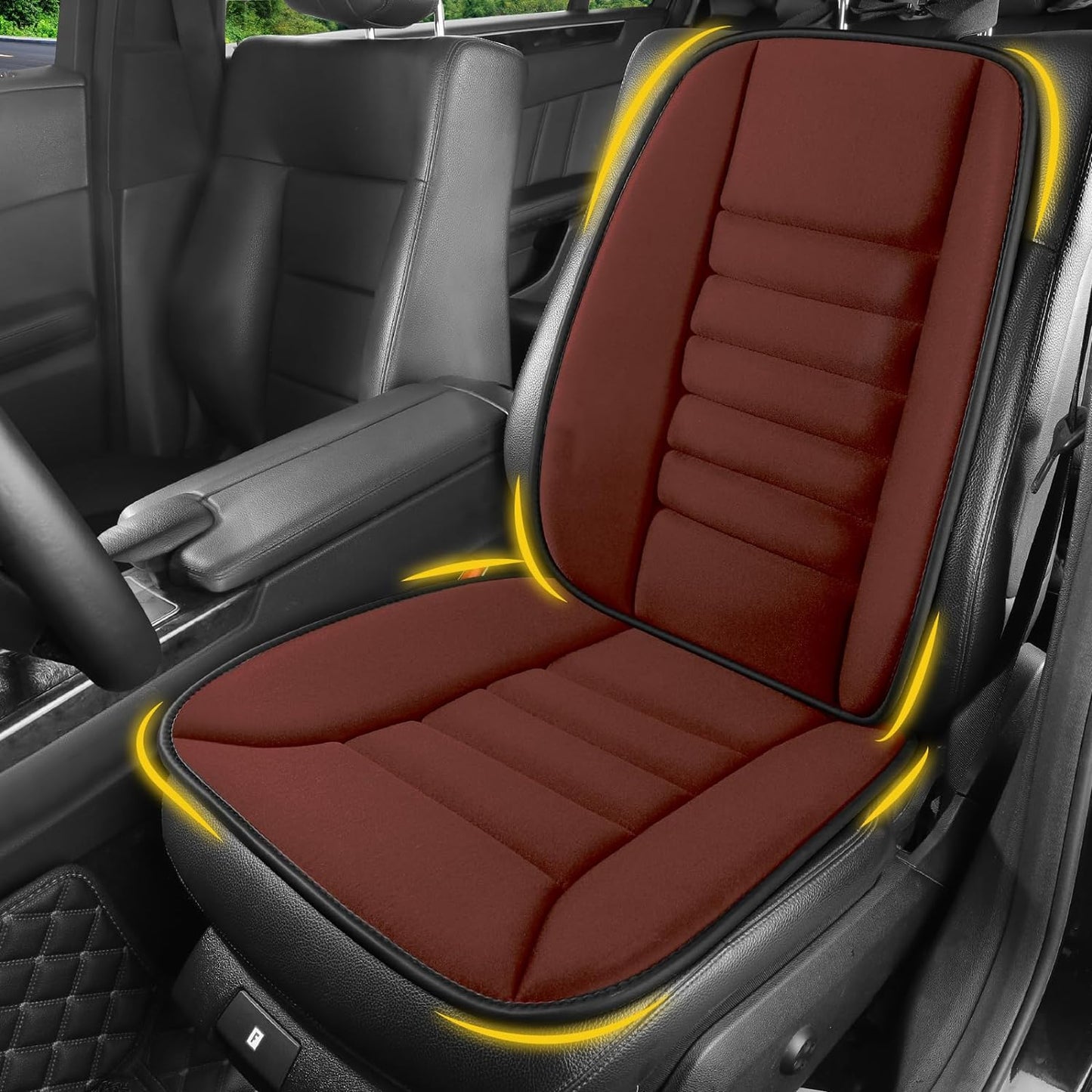 Car Seat Cushion with Lumbar Support Pillow: Front Back Cushion & Seat Cushion Full Set, Comfy Memory Foam Driving Cushion for Back-Sciatica Pain Relief, Seat Pad Suitable for Car, Truck, SUV - Black