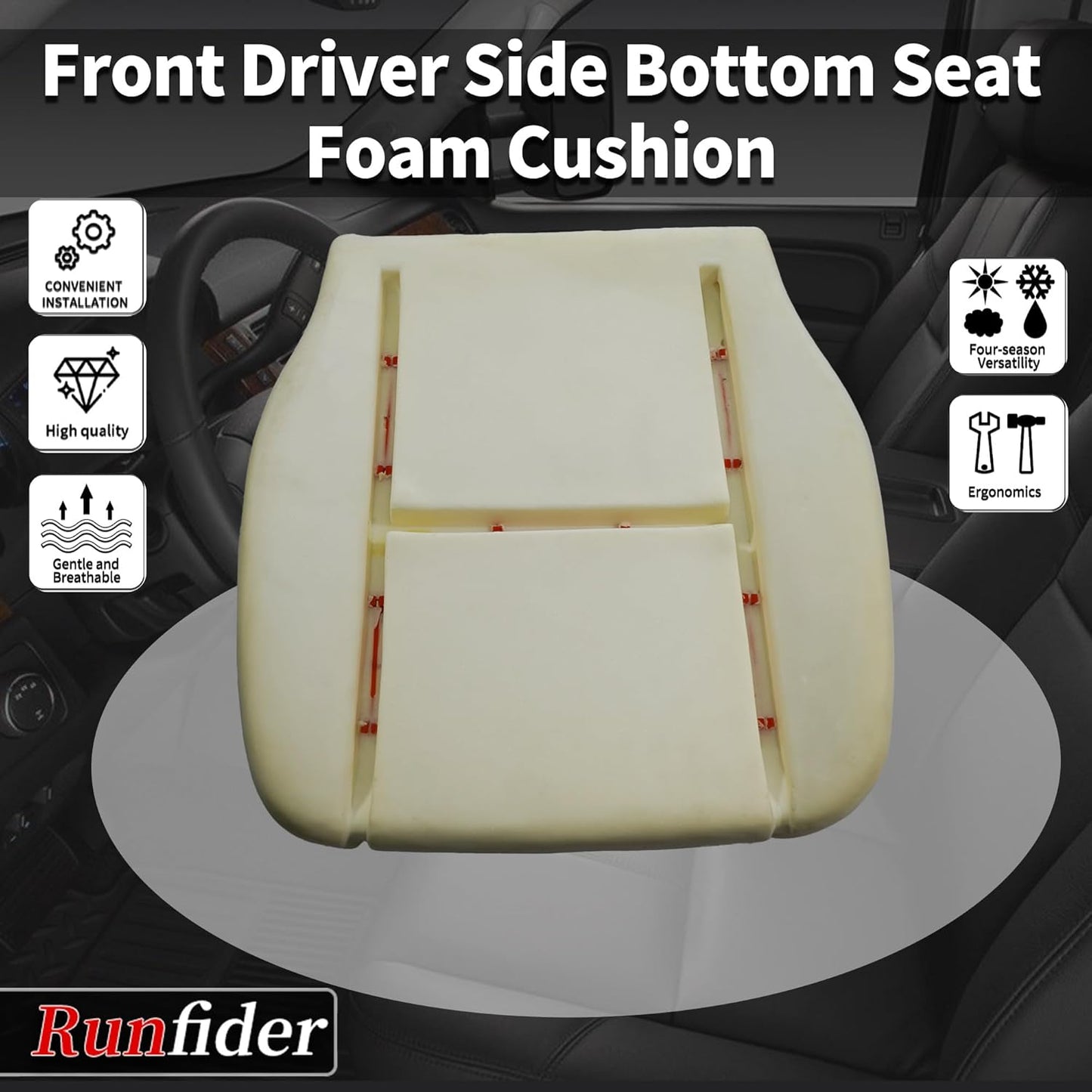 runfider Driver Side Bottom Replacement Seat Foam Cushion Seat Foam Pad Compatible with Chevy Avalanche Silverado Suburban Tahoe GMC Sierra Yukon 2007 2008 2009 2010 2012 2013 2014