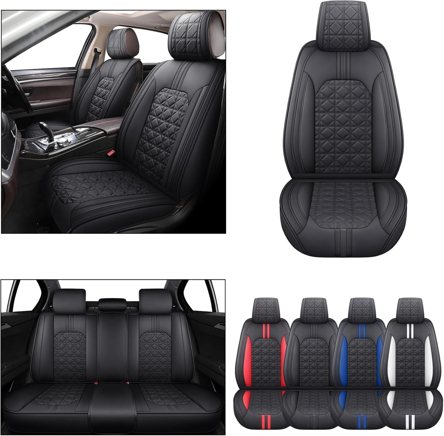 YIERTAI Universal Car Seat Covers Compatible with Toyota Corolla Highlander Honda Civic Odyssey Hybrid Ford Ranger Nissan Rogue Altima Waterproof Leather(2 PCS Front/Black-Brown)