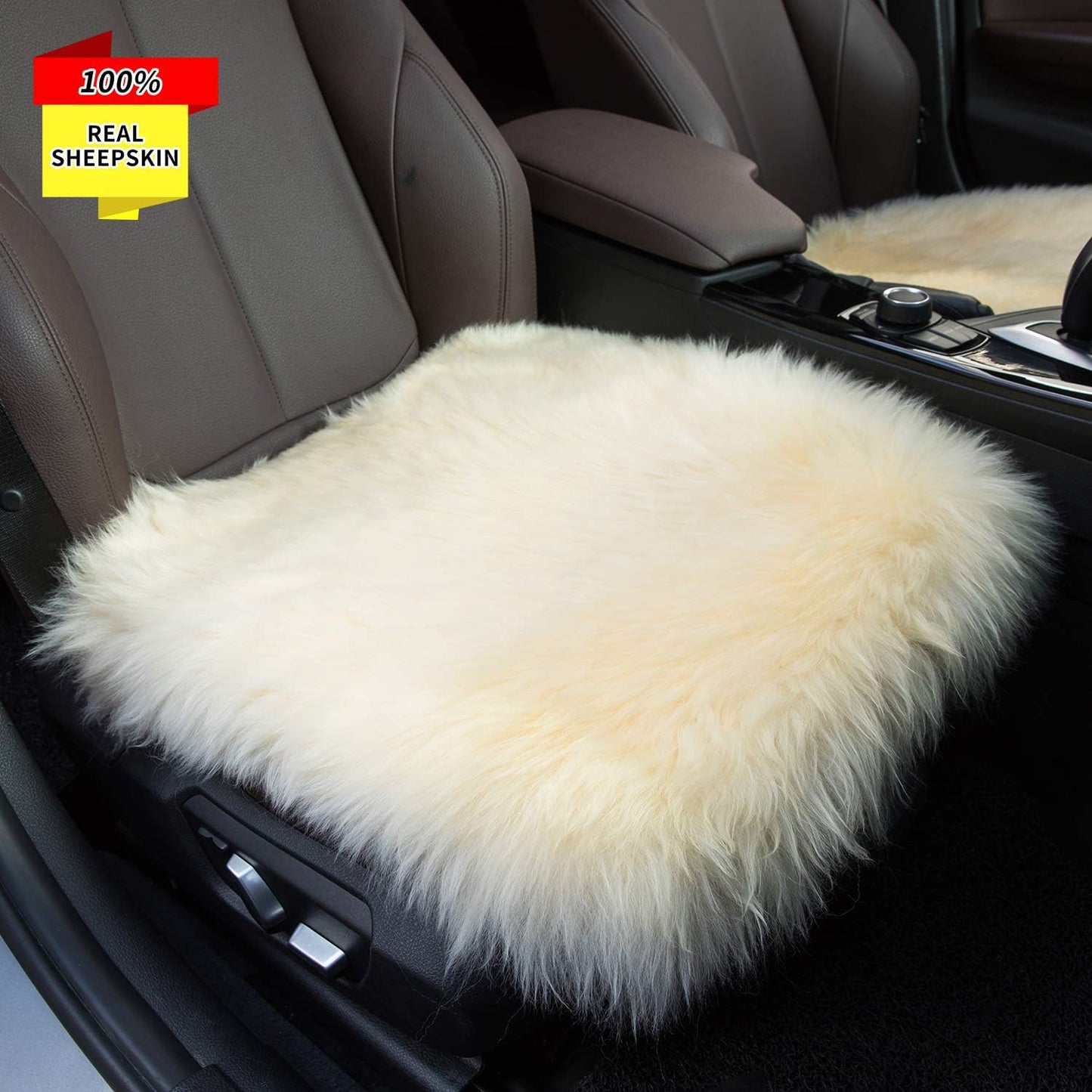 Sisha-A Winter Warmth: Universal Sheepskin Seat Cushion Cover - Natural Wool, for Cars, Trucks, SUVs & Vans - Cozy & Stylish Driving Companion Rear Beige Yellow